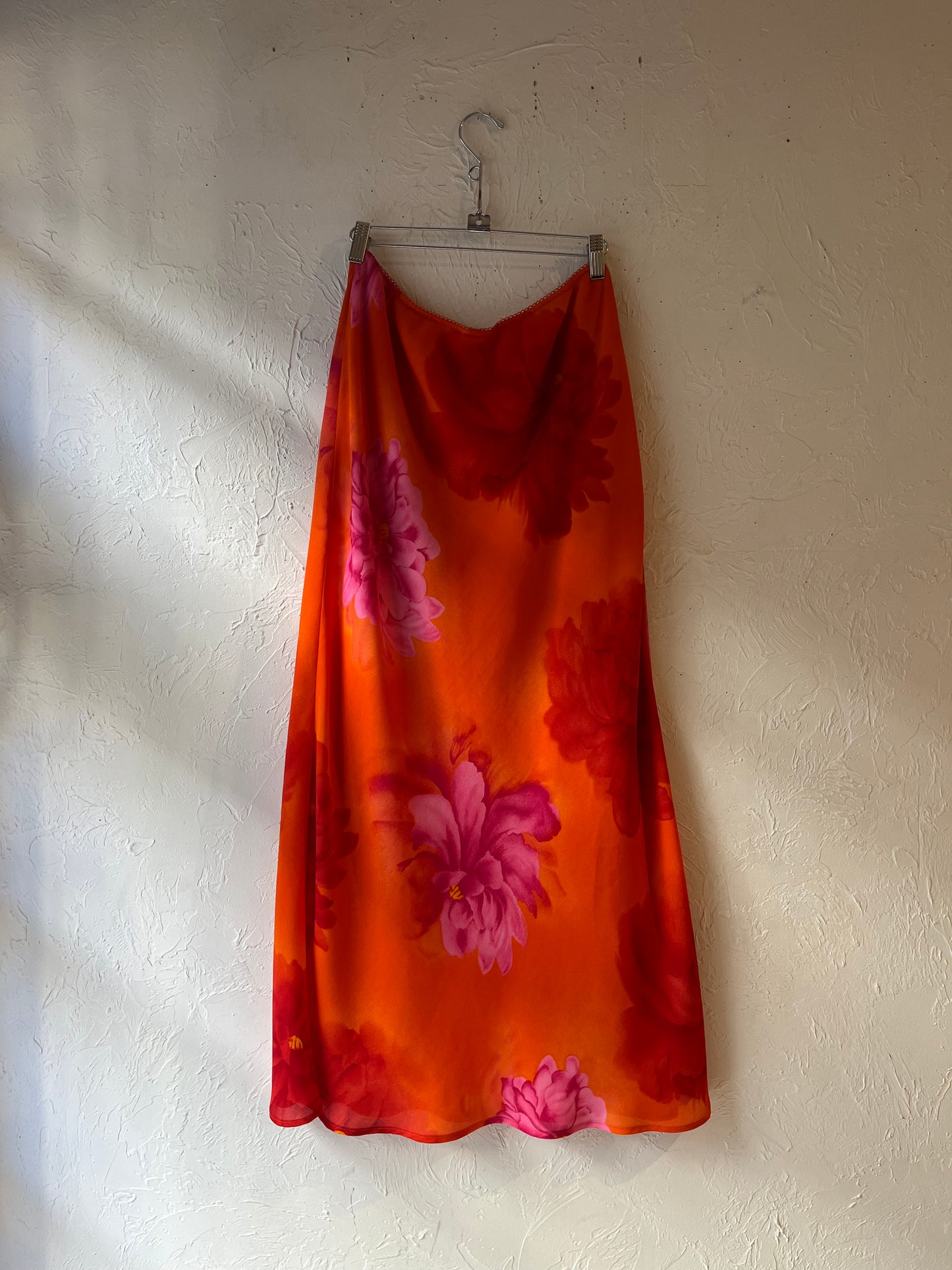 90s 'Pierre Cardin' Orange Floral Skirt / Medium