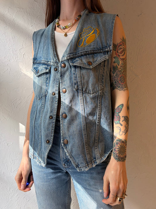 90s 'ID' Light Denim Embroidered Vest / Medium