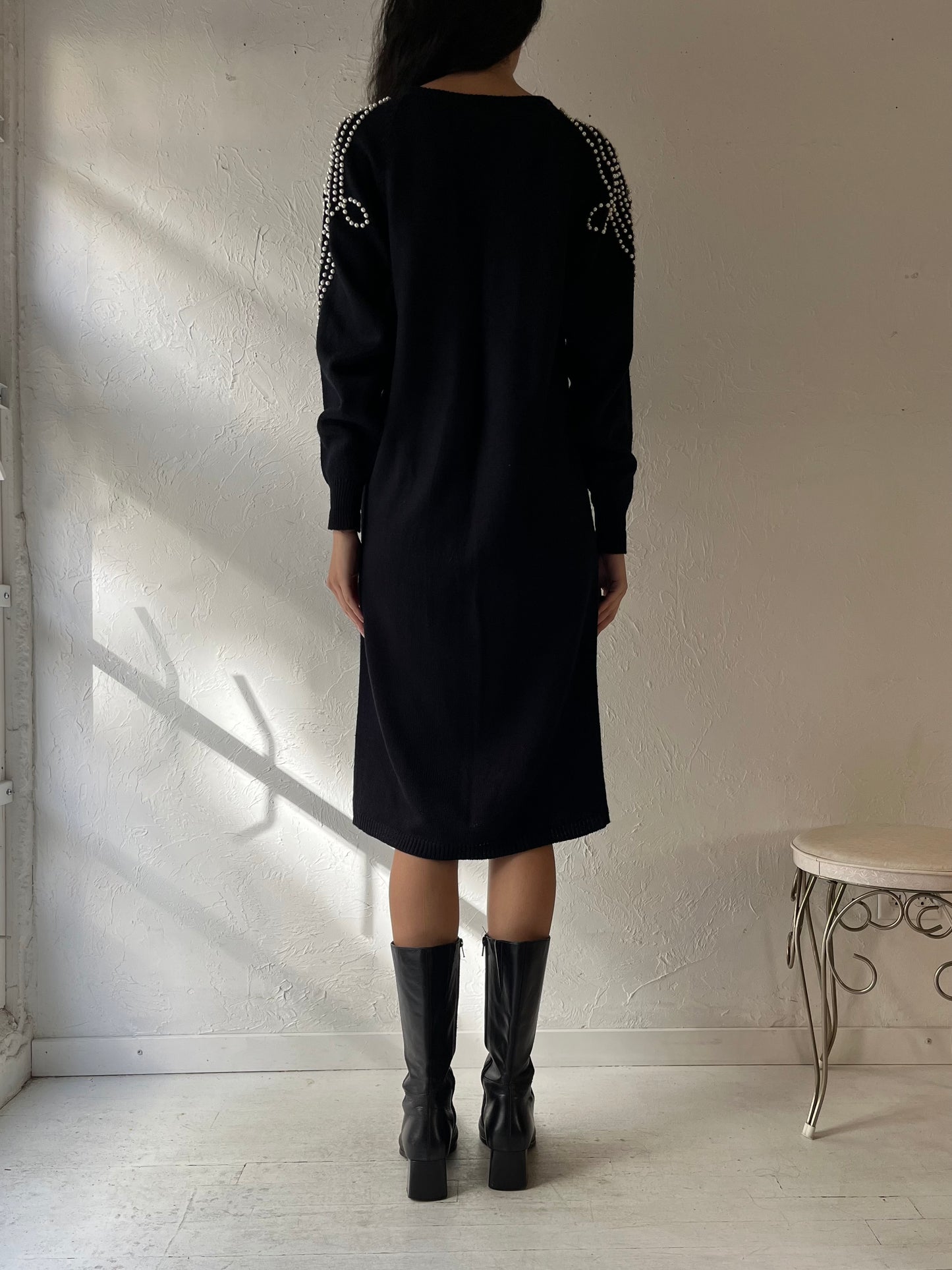 90s ‘Plain Jane’ Black Sweater Dress / Medium