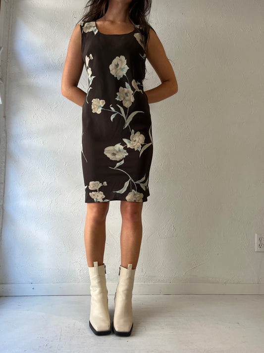 90s 'Jessica' Brown Floral Mini Dress / Medium
