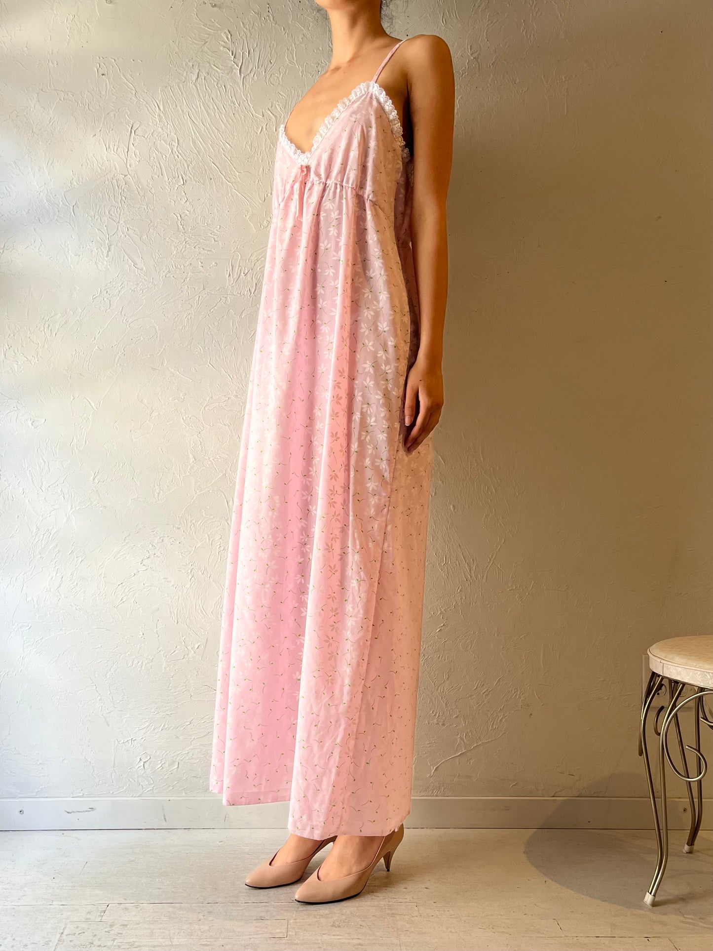 90s 'Sears' Pink Floral Nightgown Summer Dress / Vintage 1990s Romantic Cottagecore Maxi Sundress / Large