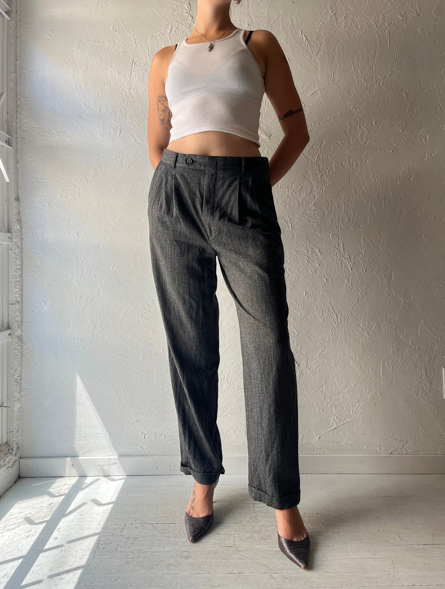 90s 'Arthur Winer' Grey Dark Academia Minimalist Preppy Office Wear Wool Trouser Pants / Medium