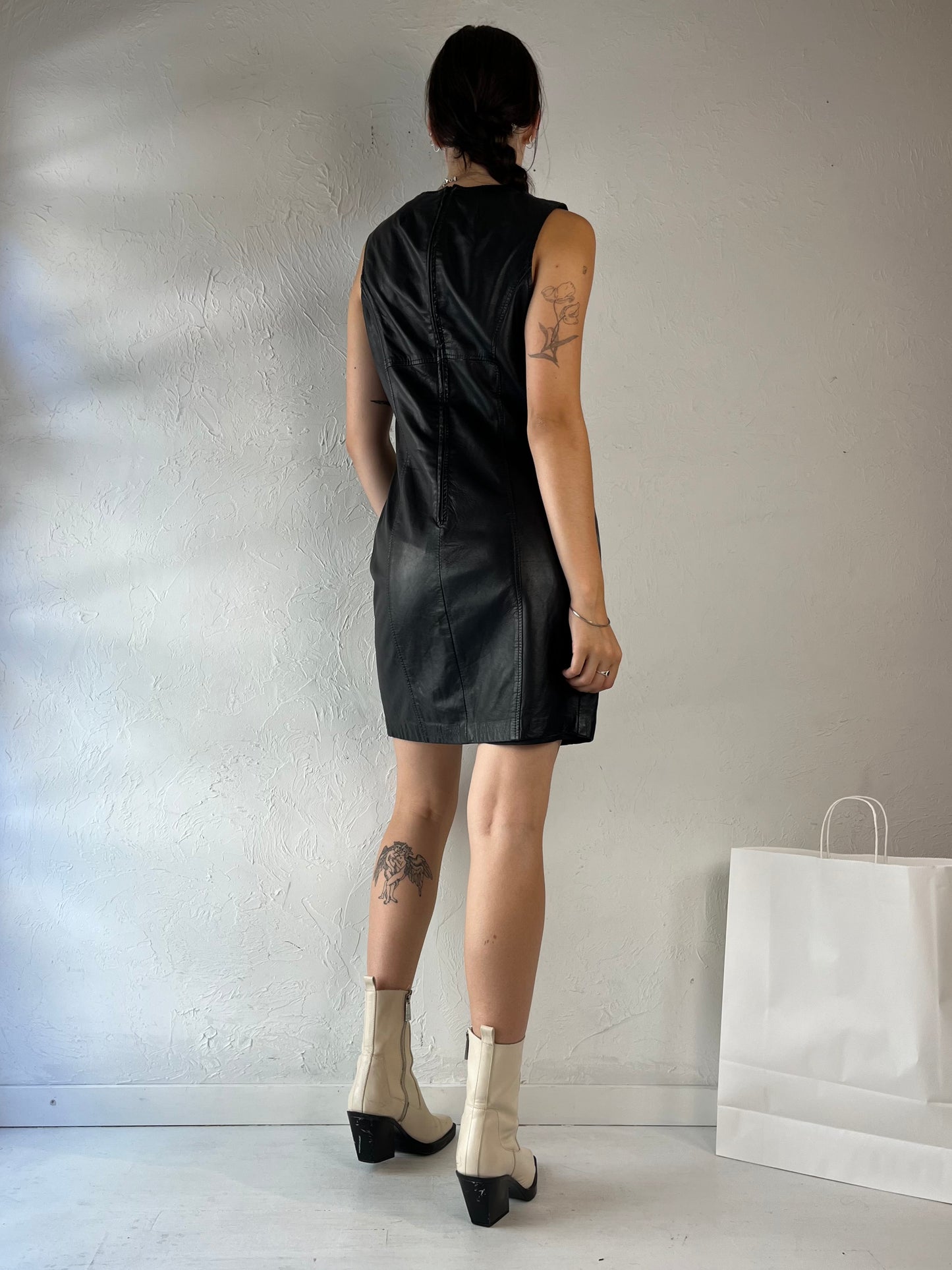 Y2K 'Danier' Black Leather Sleeveless Mini Dress / XS