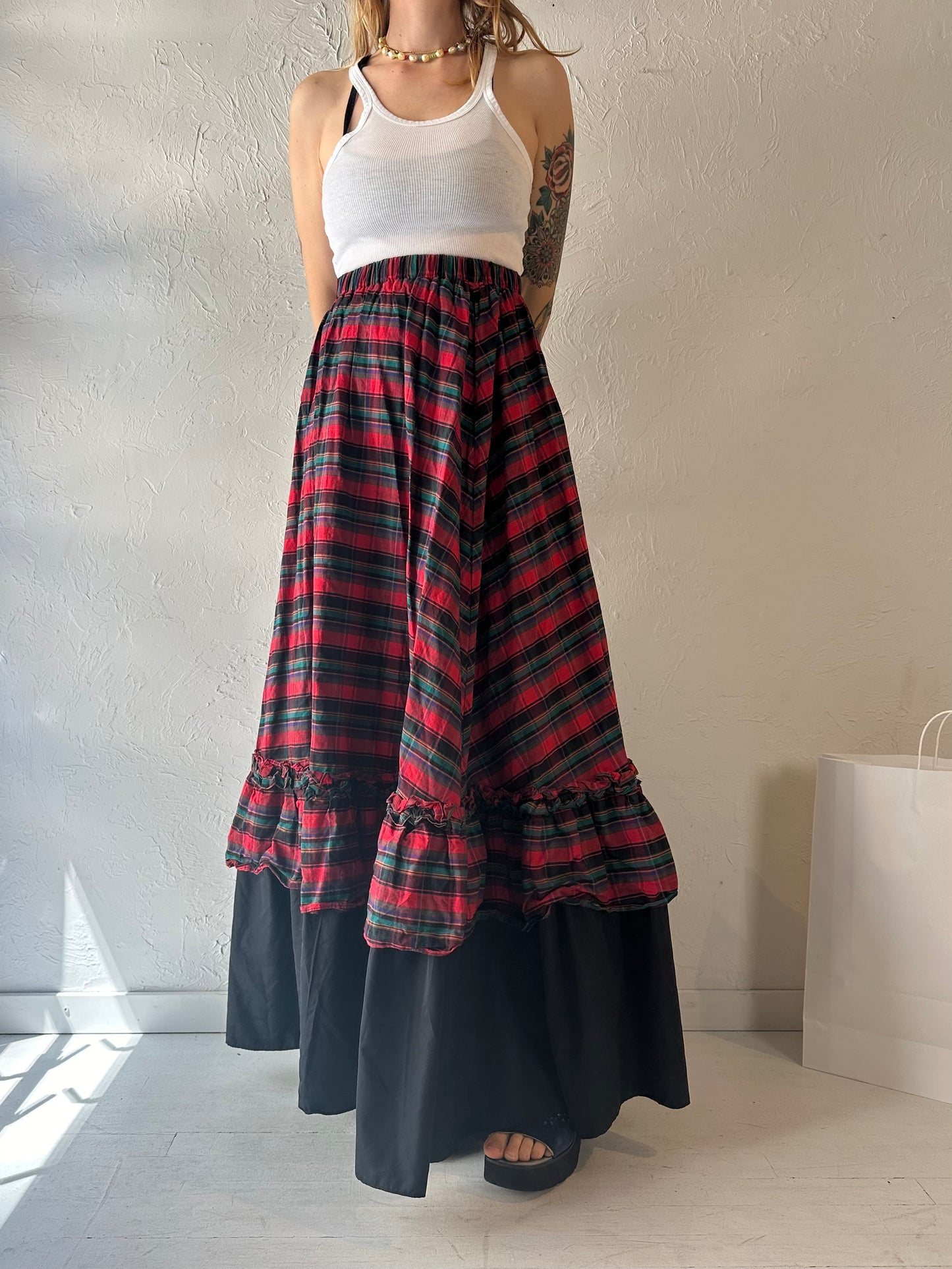 Vintage Handmade Plaid Maxi Skirt / XS