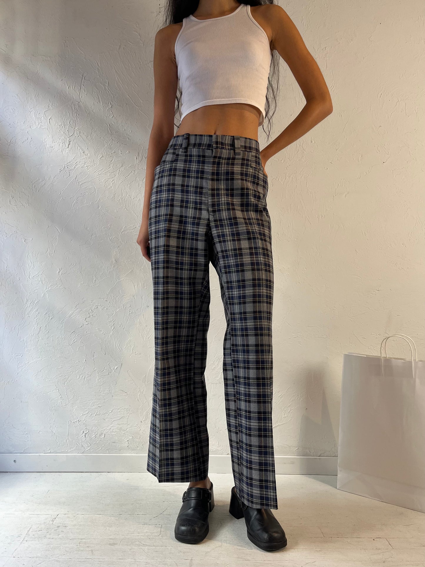 70s ‘Gaslight’ Plaid Wool Knit Pants / Large