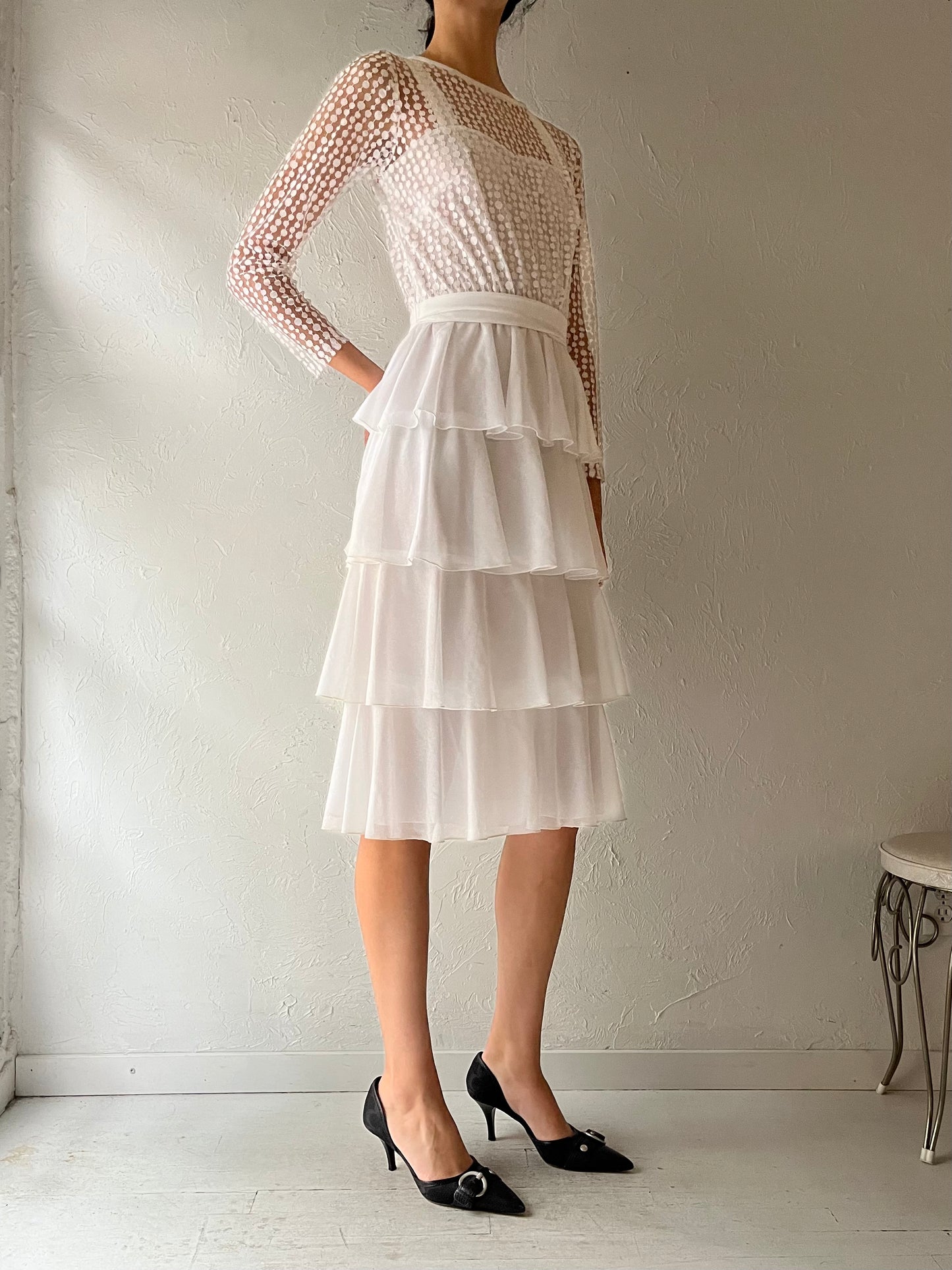 60s 'Mary Martin’ White Ruffle Dress / Small