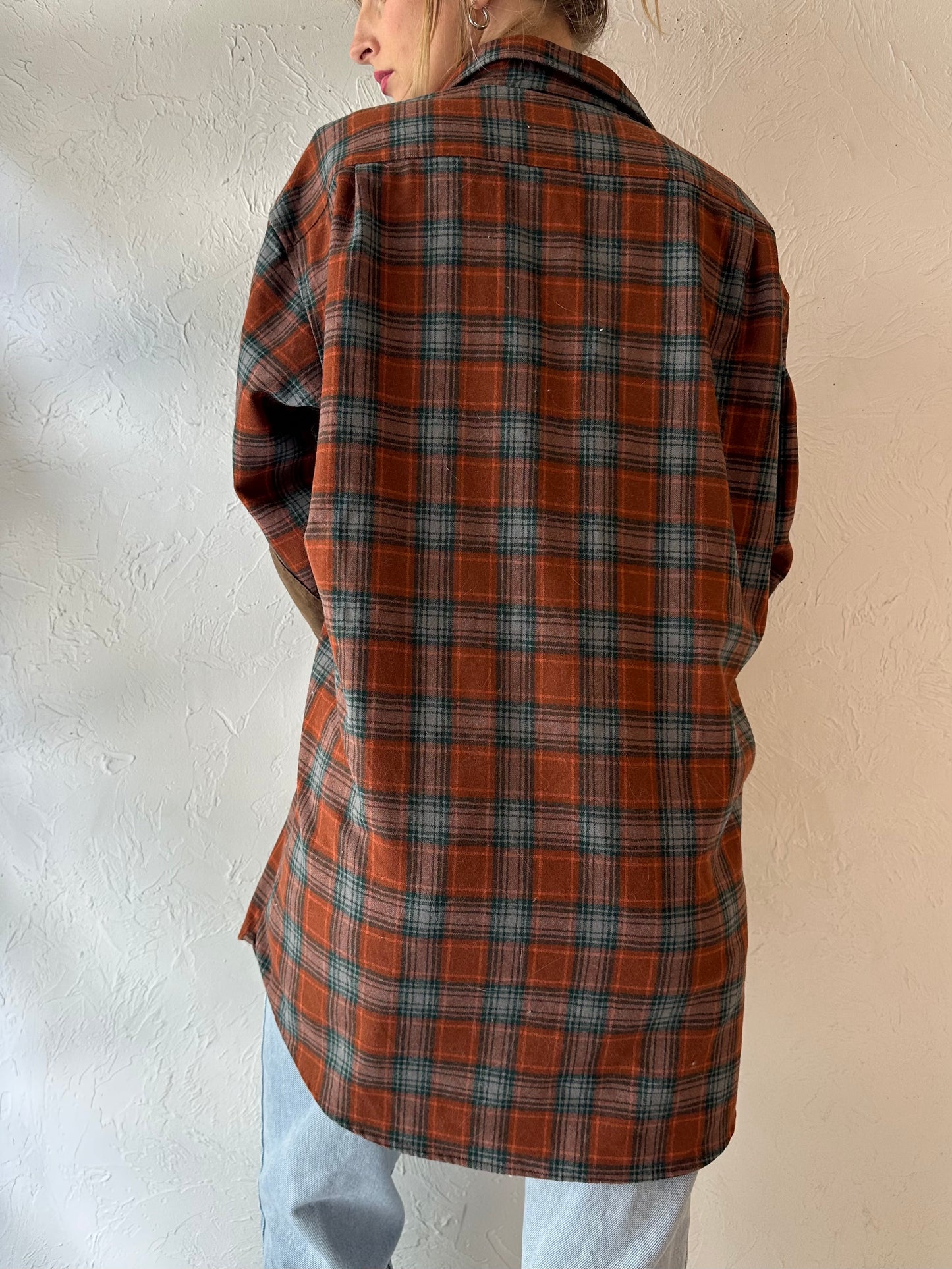 Y2k 'Pendleton' Orange Plaid Wool Shirt / Large