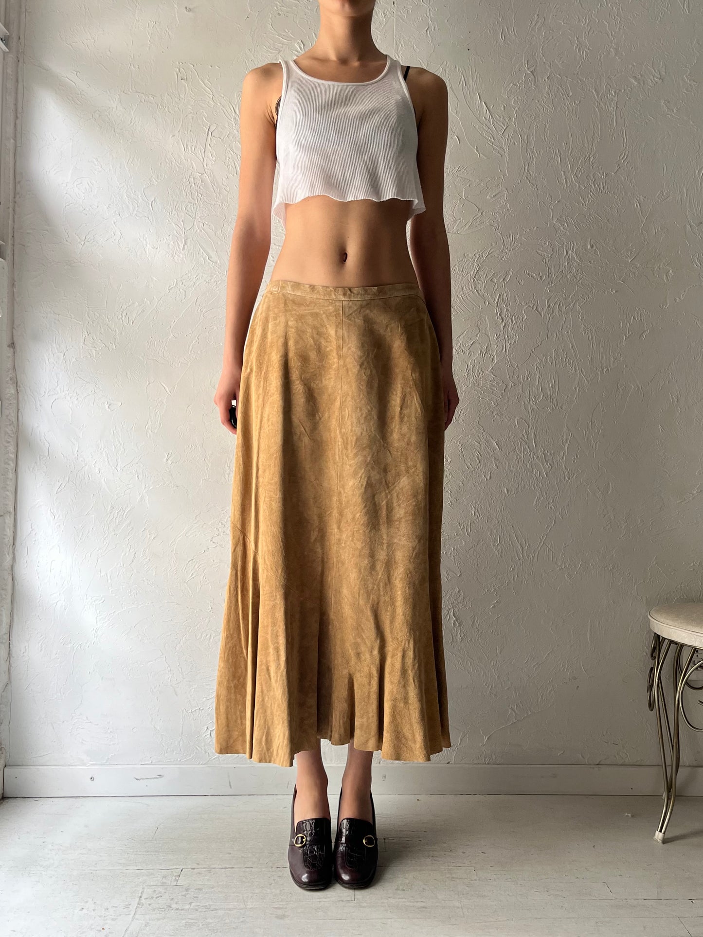 Y2k 'Chicos' Suede Leather Maxi Skirt / Small