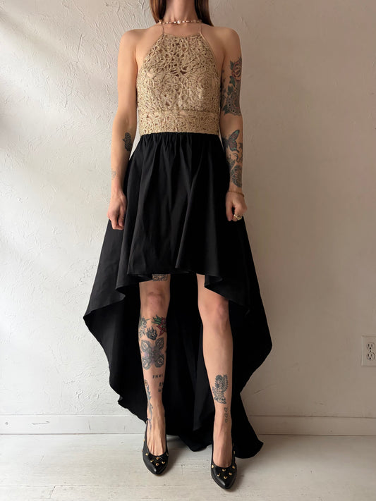 Y2k 'Be Smart' Gold & Black Formal Prom Halter Maxi Dress / Small