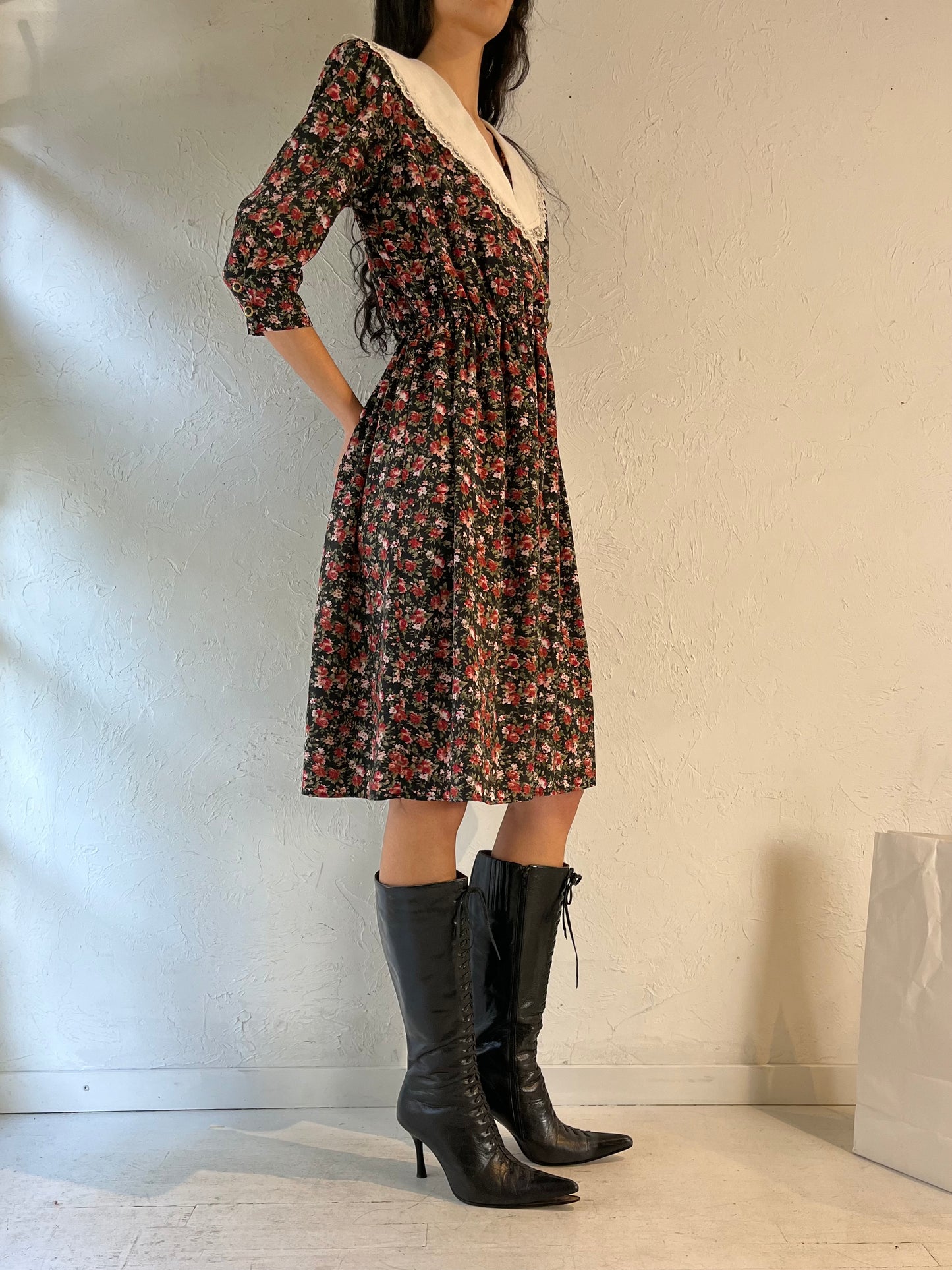 80s ‘Breli’ Floral Print Union Made Midi Dress / Large