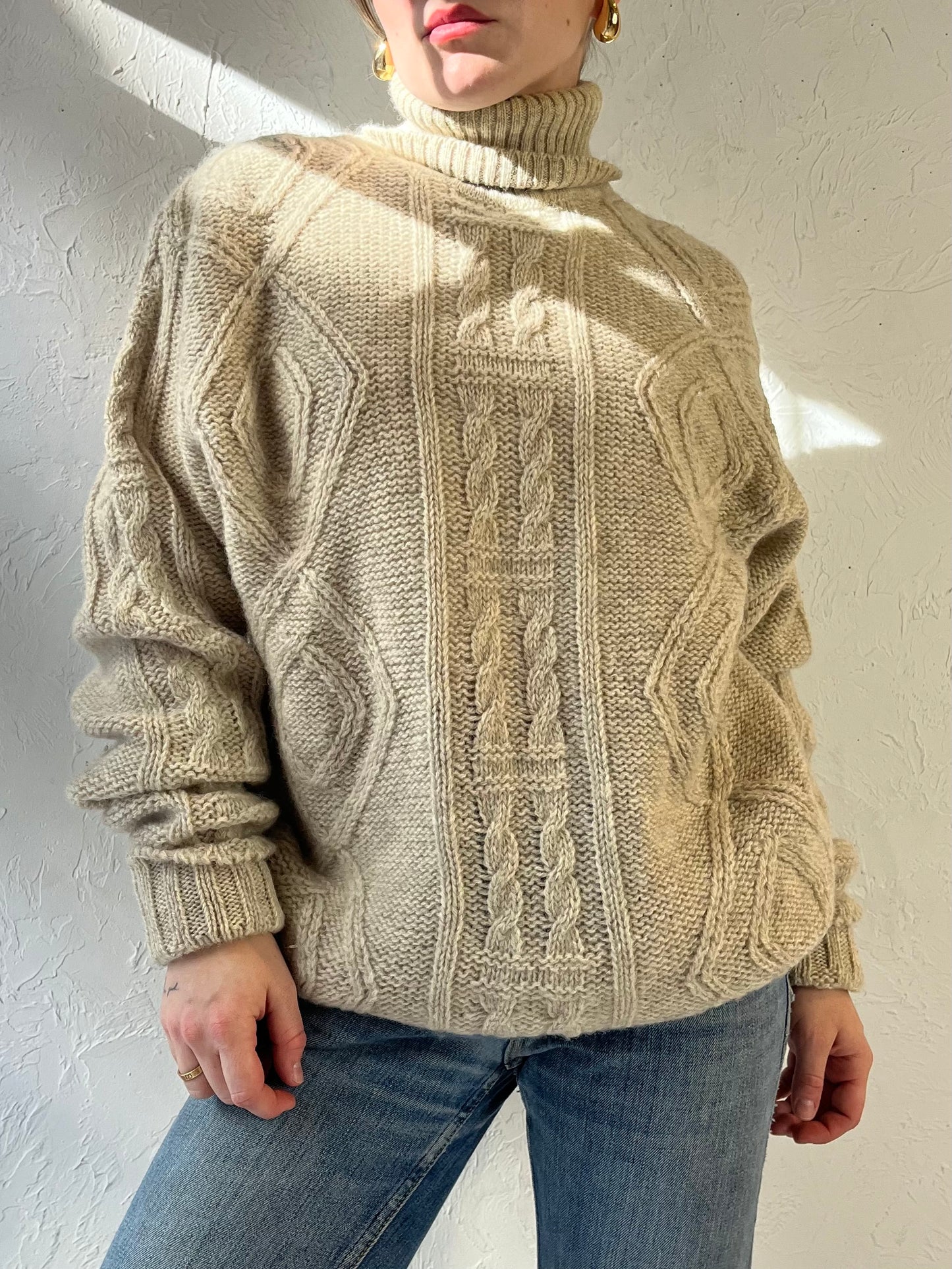 90s ‘Umberto’ Wool Cable Knit Turtle Neck Sweater / Small - Medium