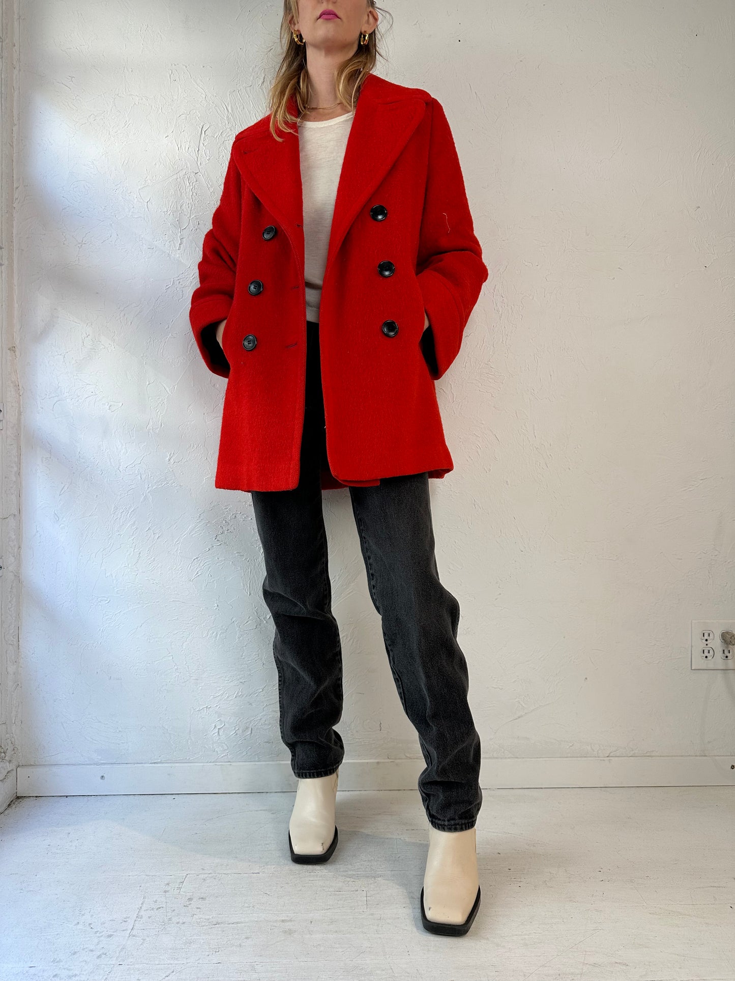 60s 70s 'Hudsons Bay' Red Blanket Coat / Medium