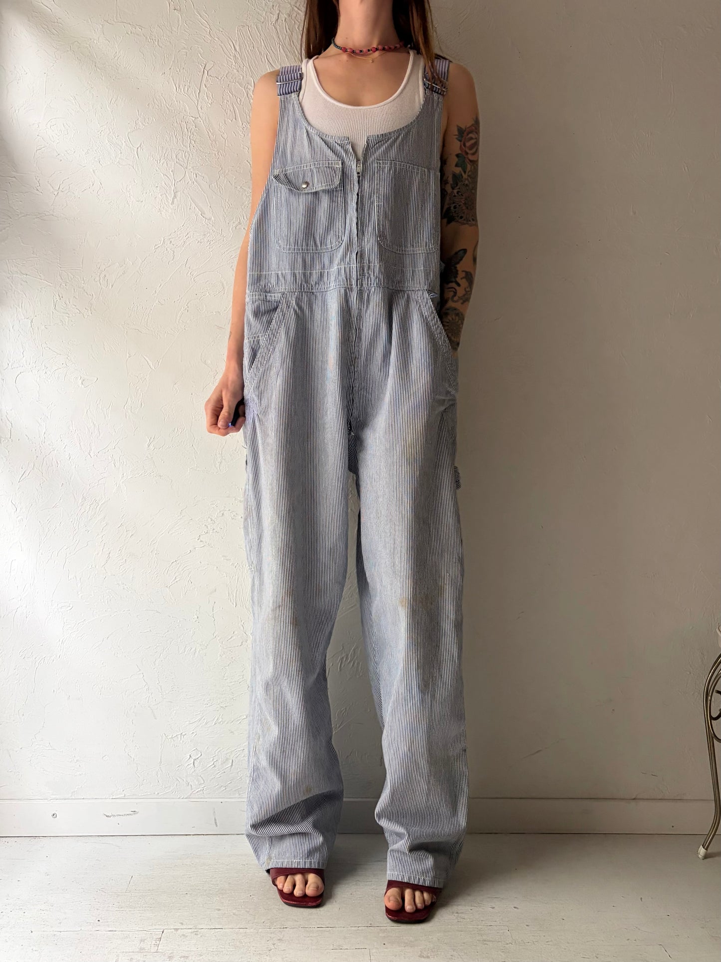 Vintage 'Golden Horse' Pin Striped Workwear Overalls / Medium