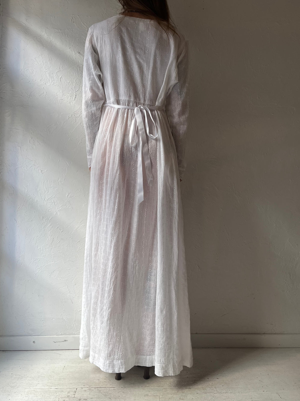 90s 'White Elegance' White Eyelet Romantic Boho Prairie Cottagecore Summer Maxi Dress /  Medium