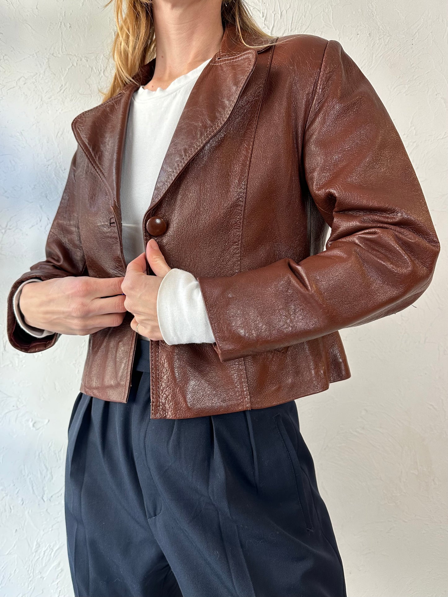 80s Brown Genuine Leather Jacket / Small