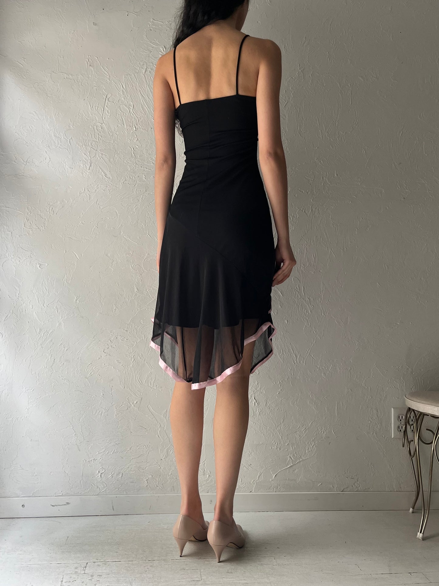 Y2k Black Assymetical Mesh Spring Midi Dress / XS