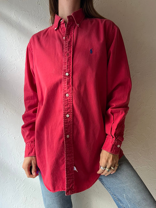 90s 'Ralph Lauren' Red Cotton Button Up Shirt / Medium