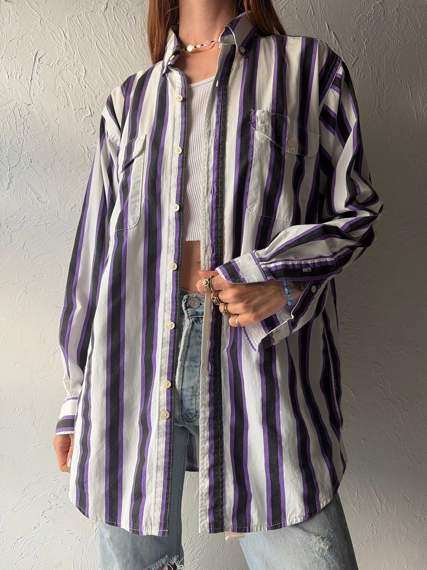 Vintage 'MWM' Purple Striped Cotton Western Shirt / Medium