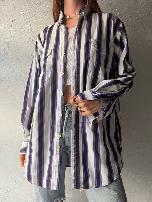 Vintage 'MWM' Purple Striped Cotton Western Shirt / Medium