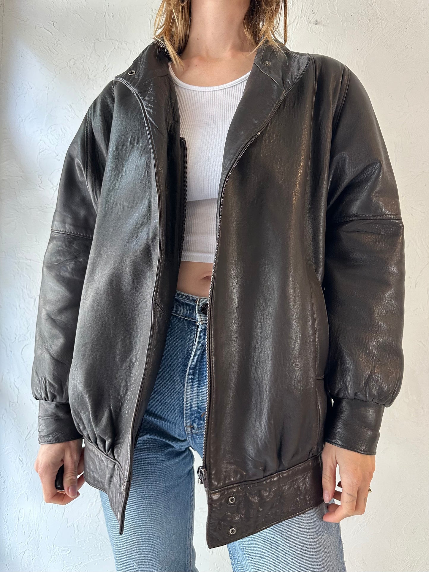 90s 'Lindzon' Brown Leather jacket / Medium