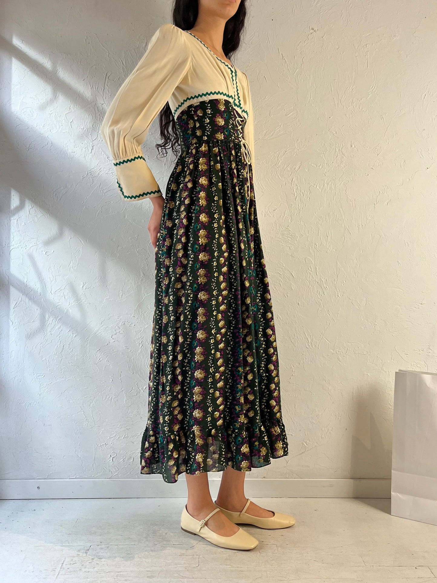 70s ‘Algo’ Long Sleeve Peasant Dress / Small