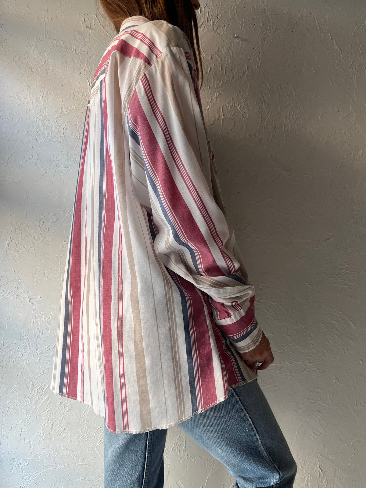 90s 'Wrangler' Light Weight Striped Pearl Snap Western Shirt / XL