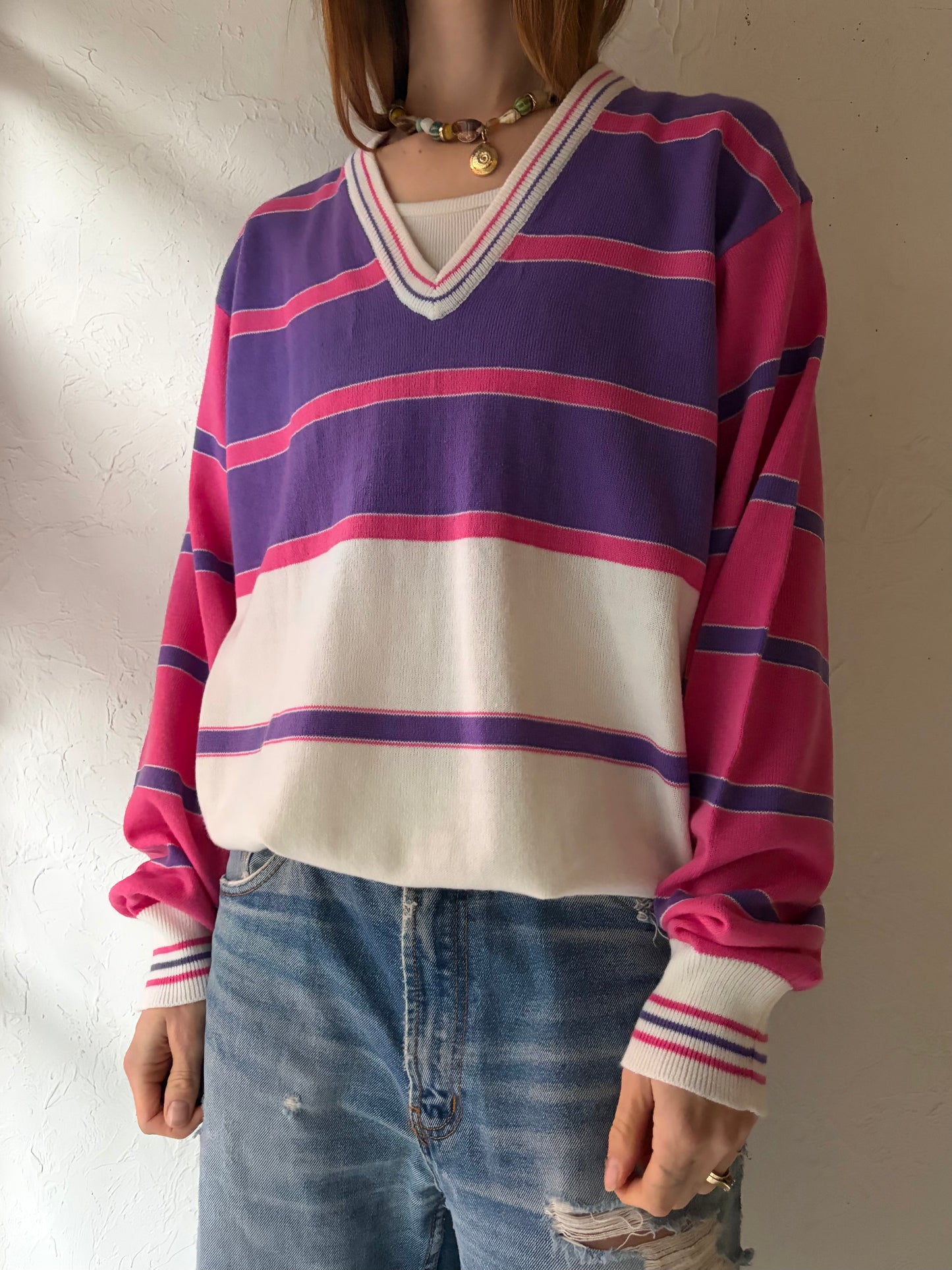 80s 'La Mode' Striped Sweater / Large