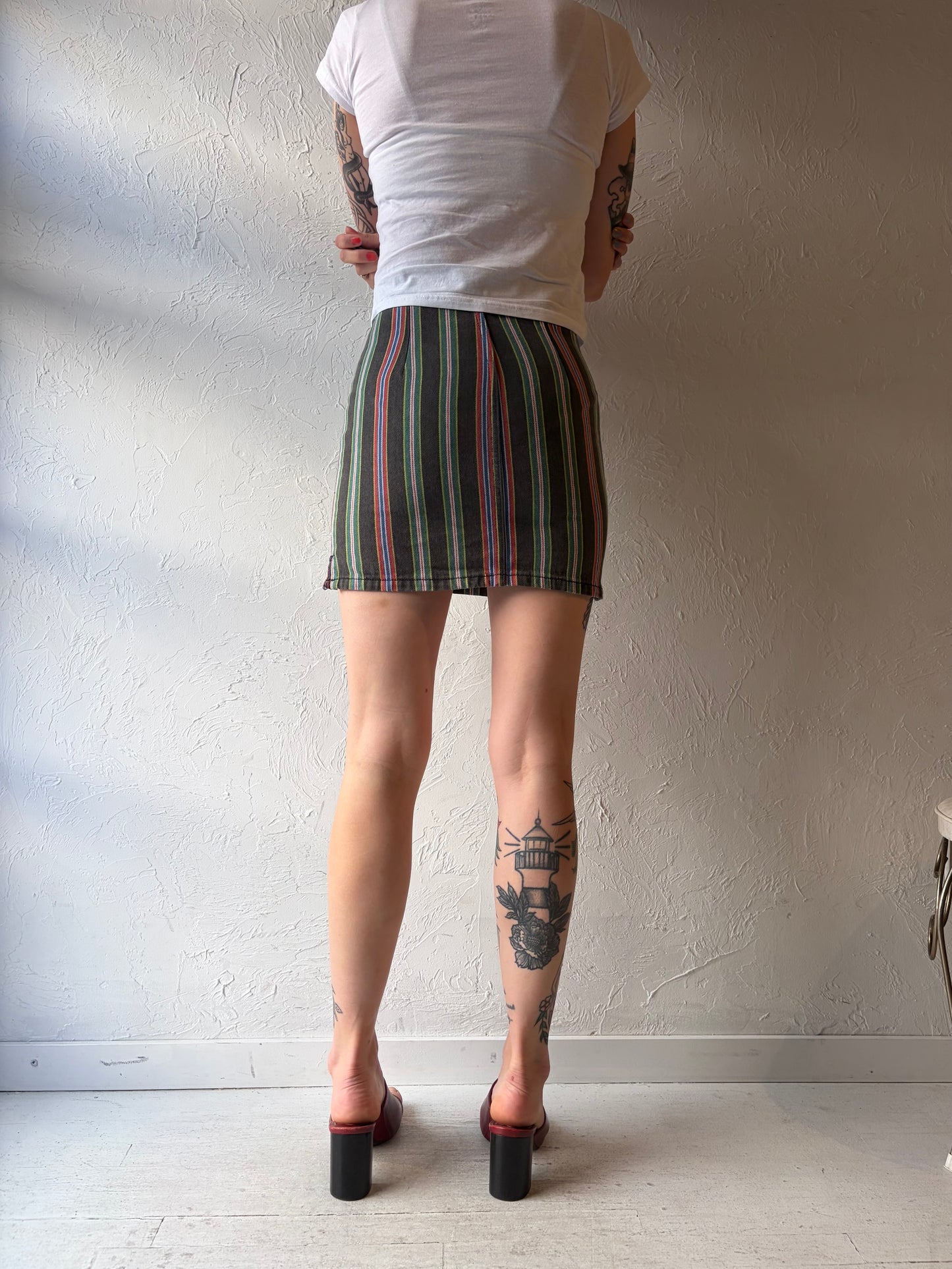 90s 'Guess' Striped Denim Micro Mini Skirt / XS