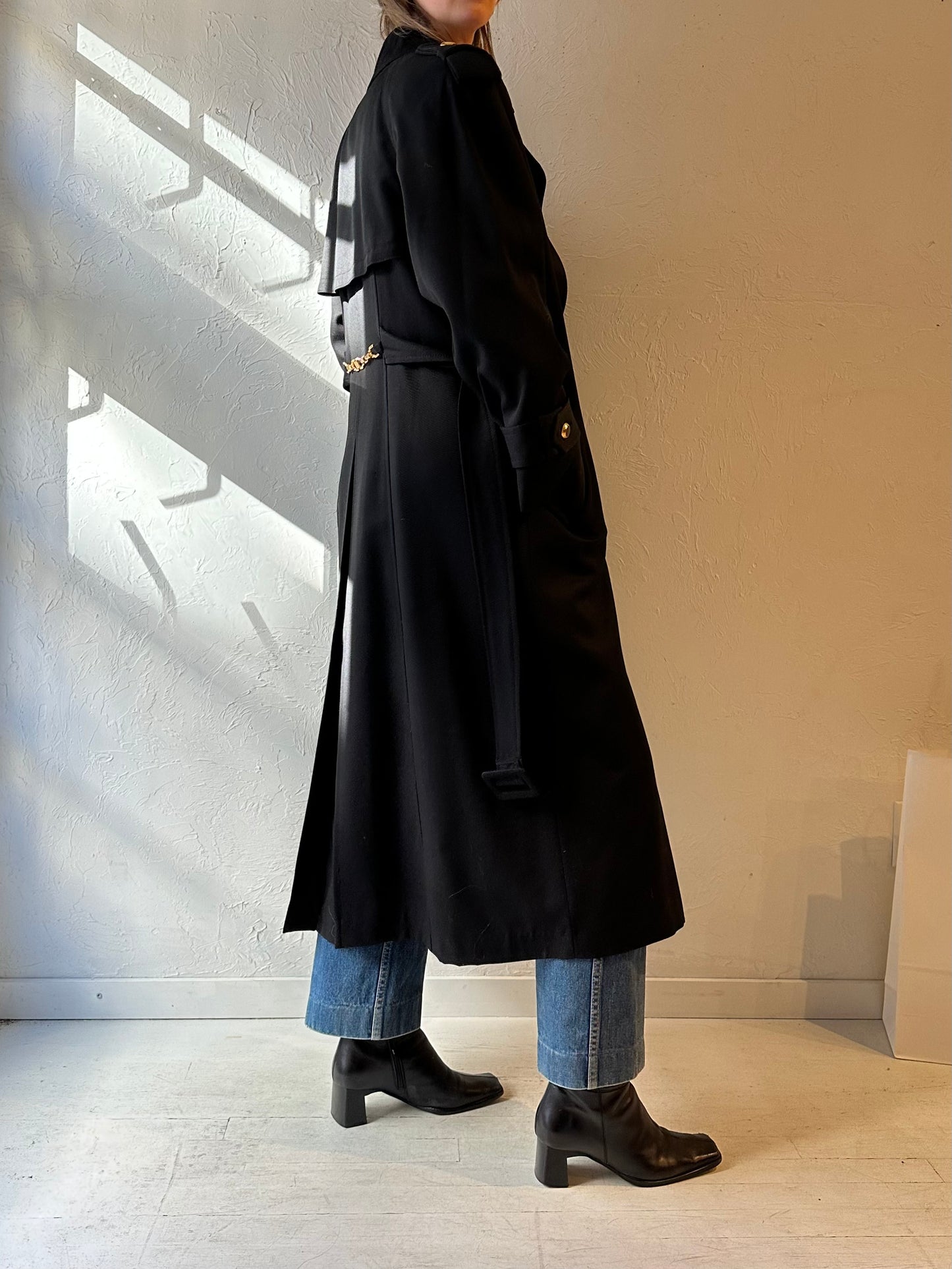 90s ‘Hilary Radley’ Black Wool Trench Coat / Medium