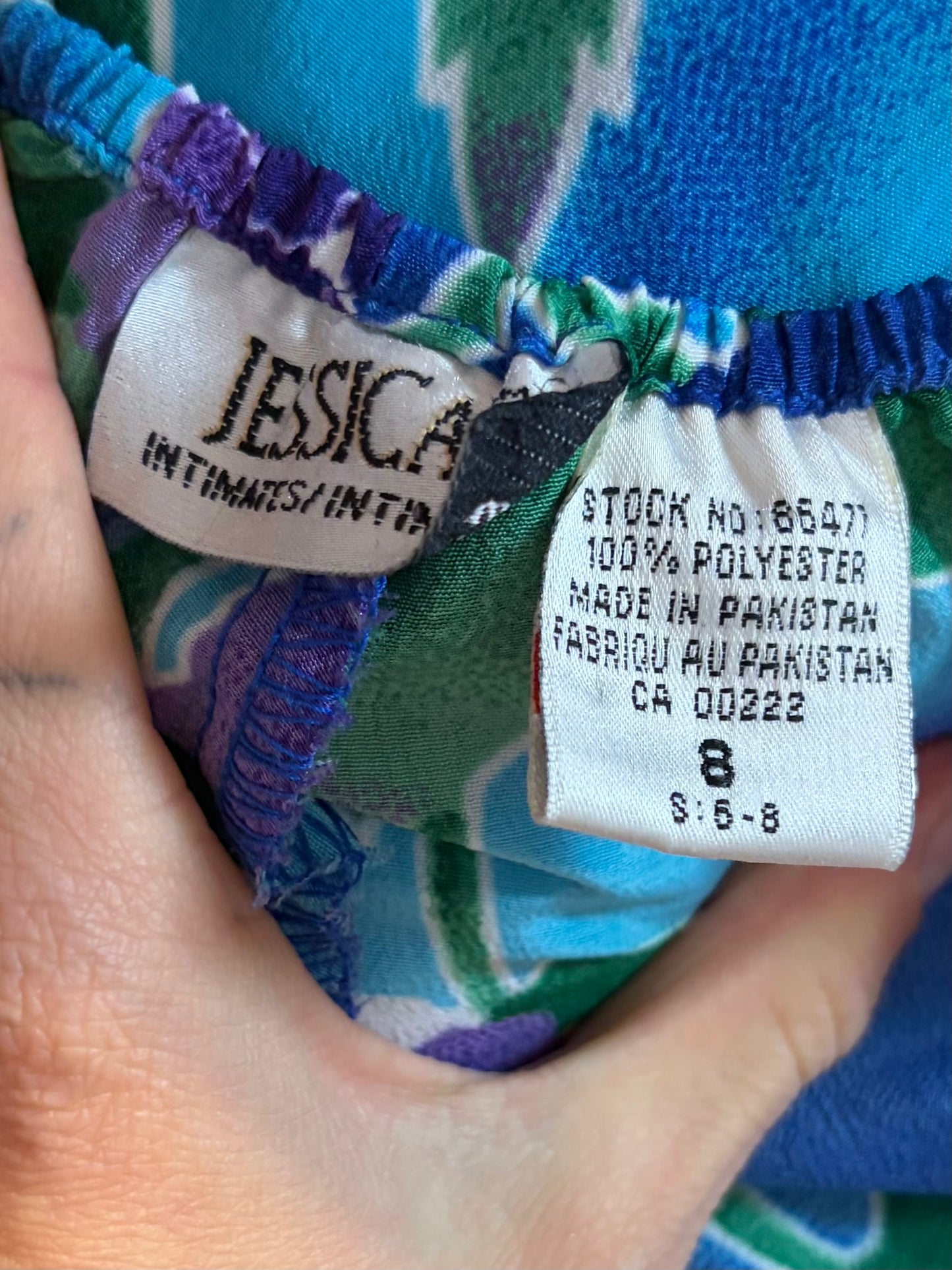 90s 'Jessica' Blue Floral Beach Pants / Medium