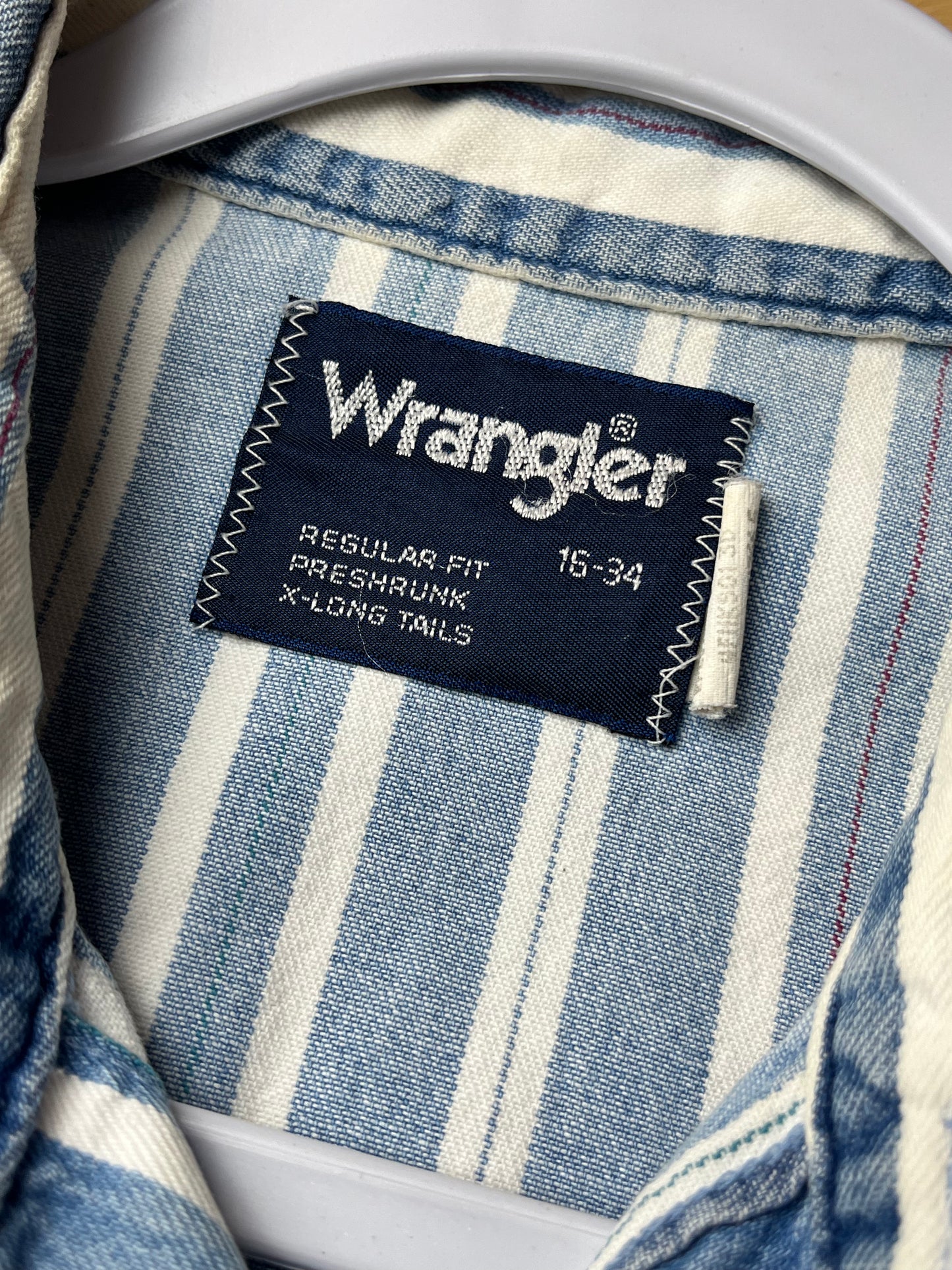 90s 'Wrangler' Blue Striped Snap Up Shirt / Large