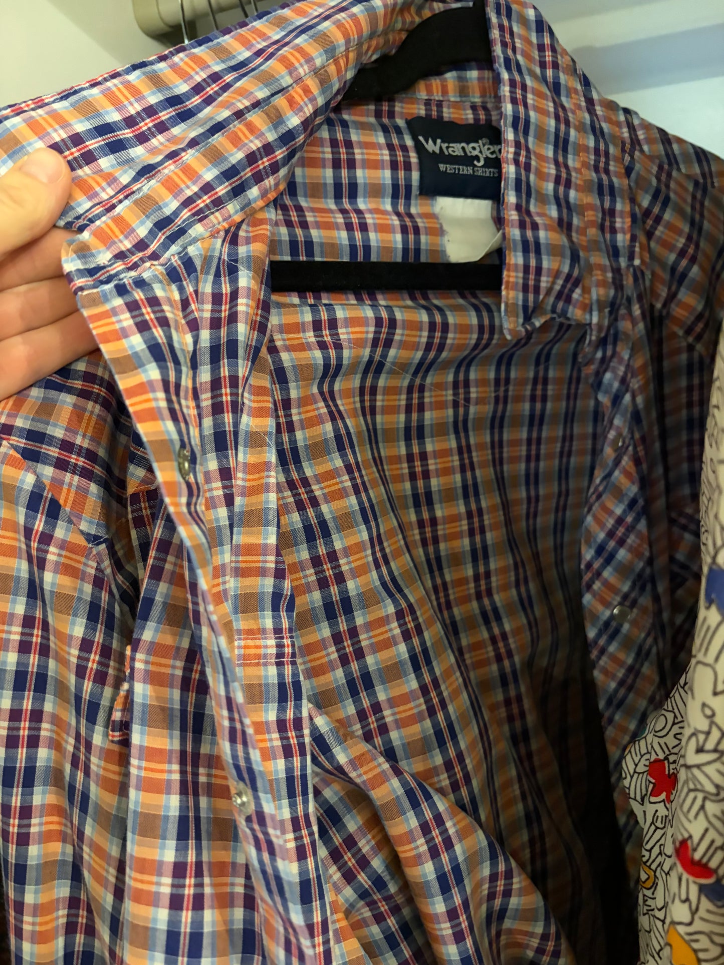 90s ‘Wrangler' Blue Plaid Snap up Western Shirt / XL