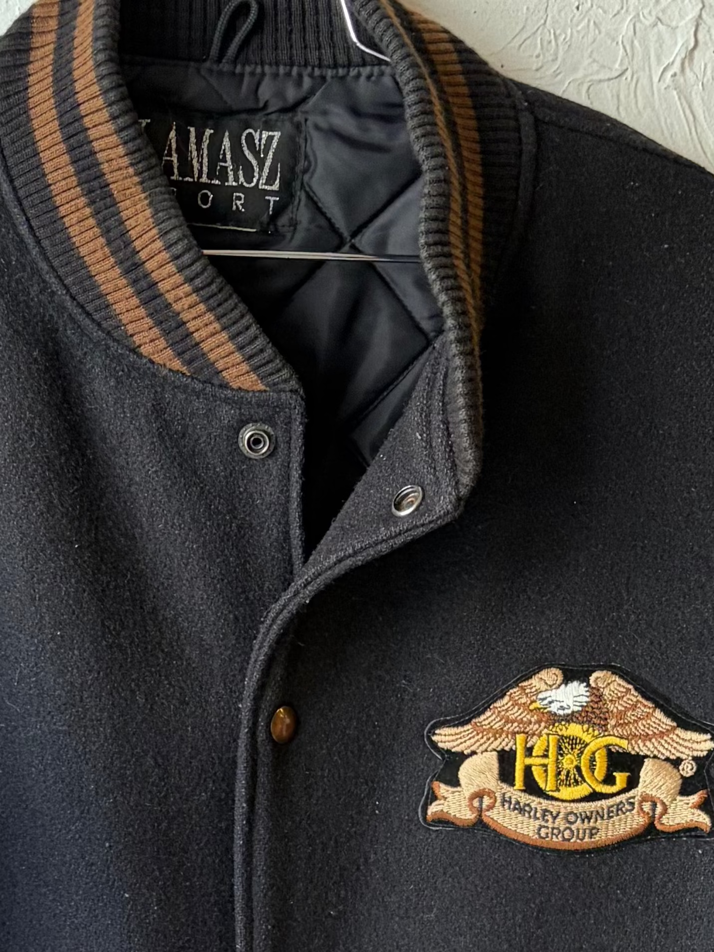90s ‘Lamasz’ Black Harley Owners Group Varsity Style Bomber Jacket / Large