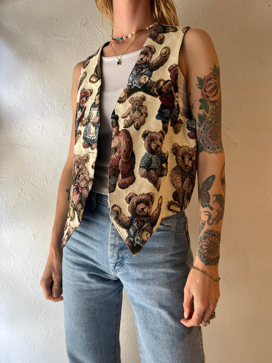 90s 'Nadia' Teddy Bear Tapestry Vest / Large