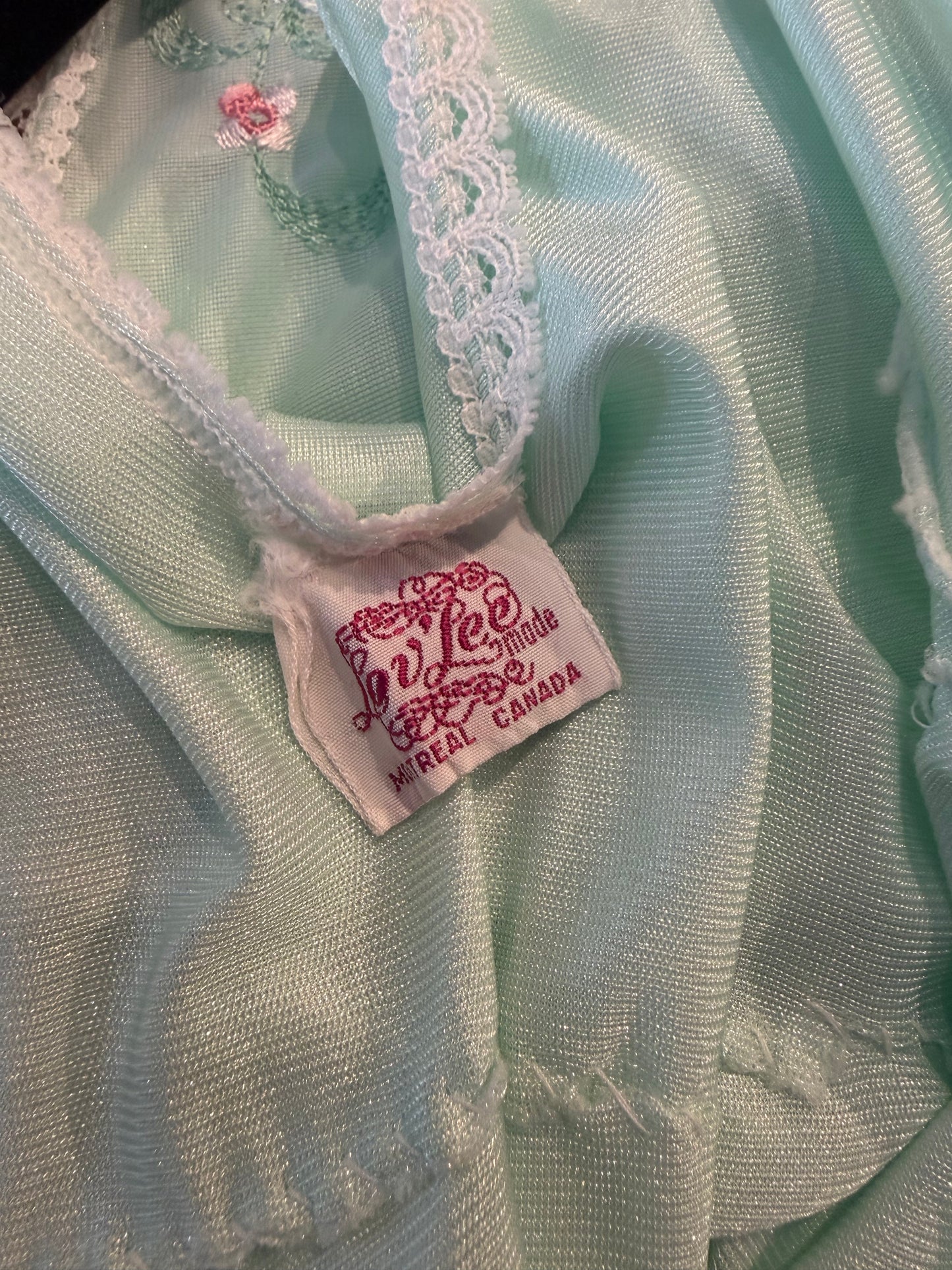 70s 'Lou Lee' Mint Green Romantic Cottagecore Slip Nightgown Maxi Dress / Medium