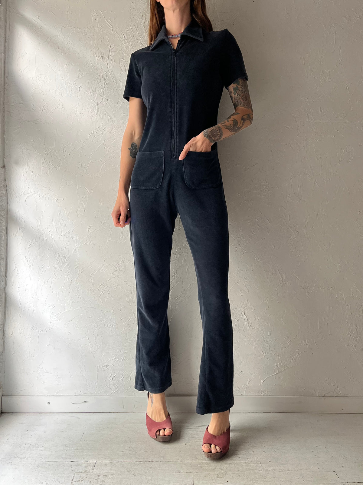 90s 'Miss Retro' Black Minimalist One Piece Retro Disco Jumpsuit / Small