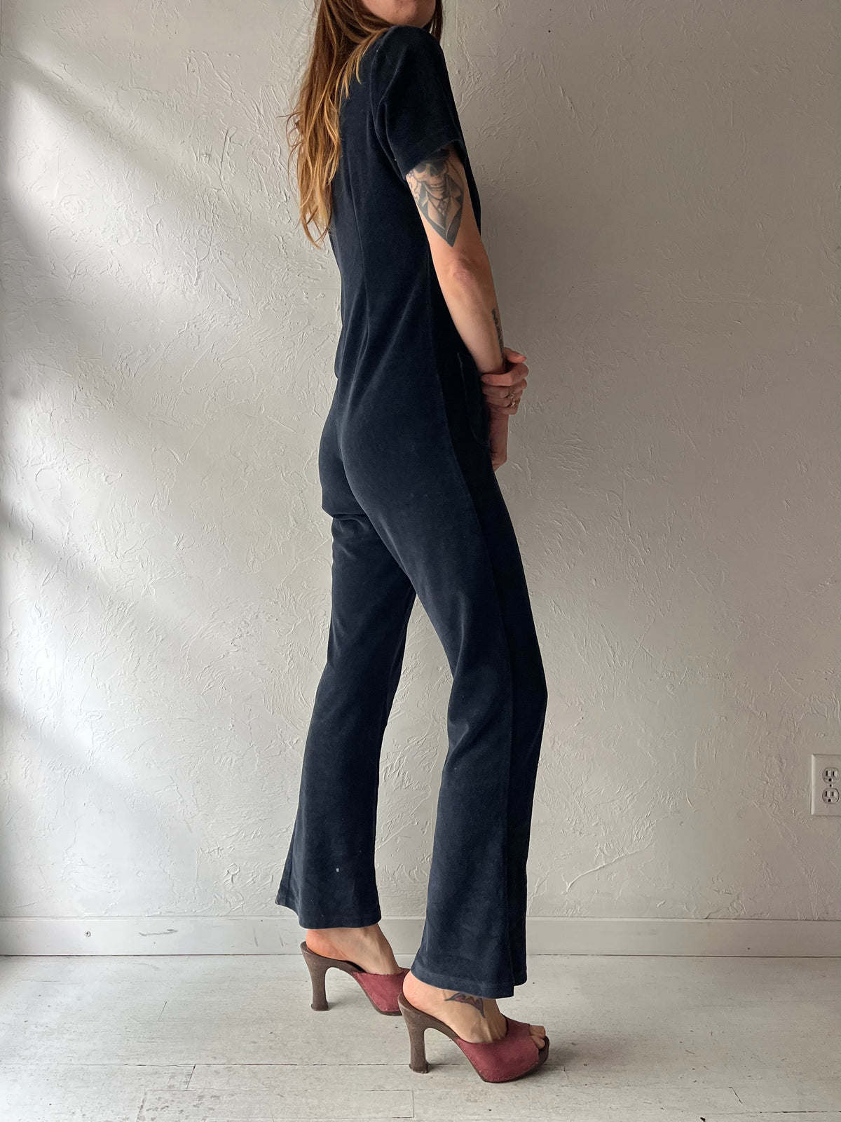 90s 'Miss Retro' Black Minimalist One Piece Retro Disco Jumpsuit / Small