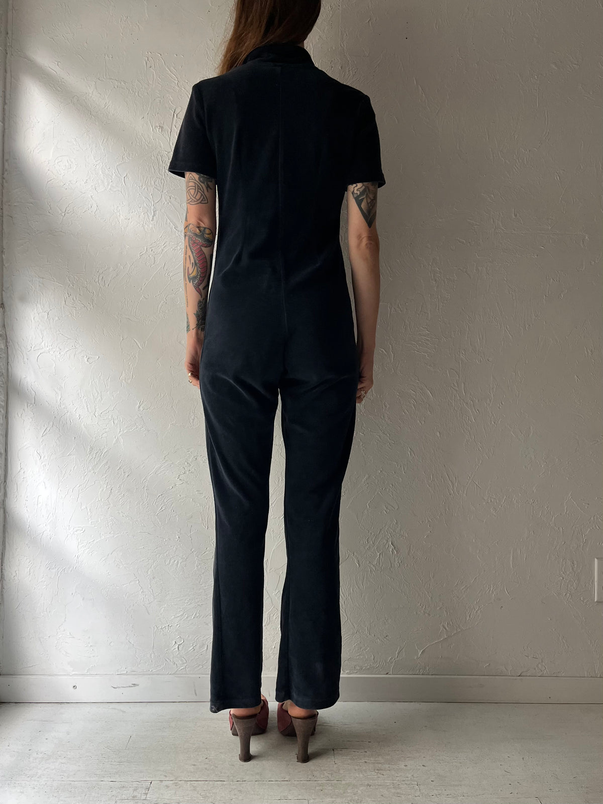 90s 'Miss Retro' Black Minimalist One Piece Retro Disco Jumpsuit / Small