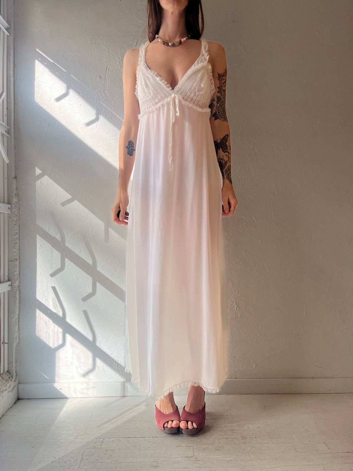 70s 'Glydons of Hollywood' White Lingerie Slip Dress / Medium
