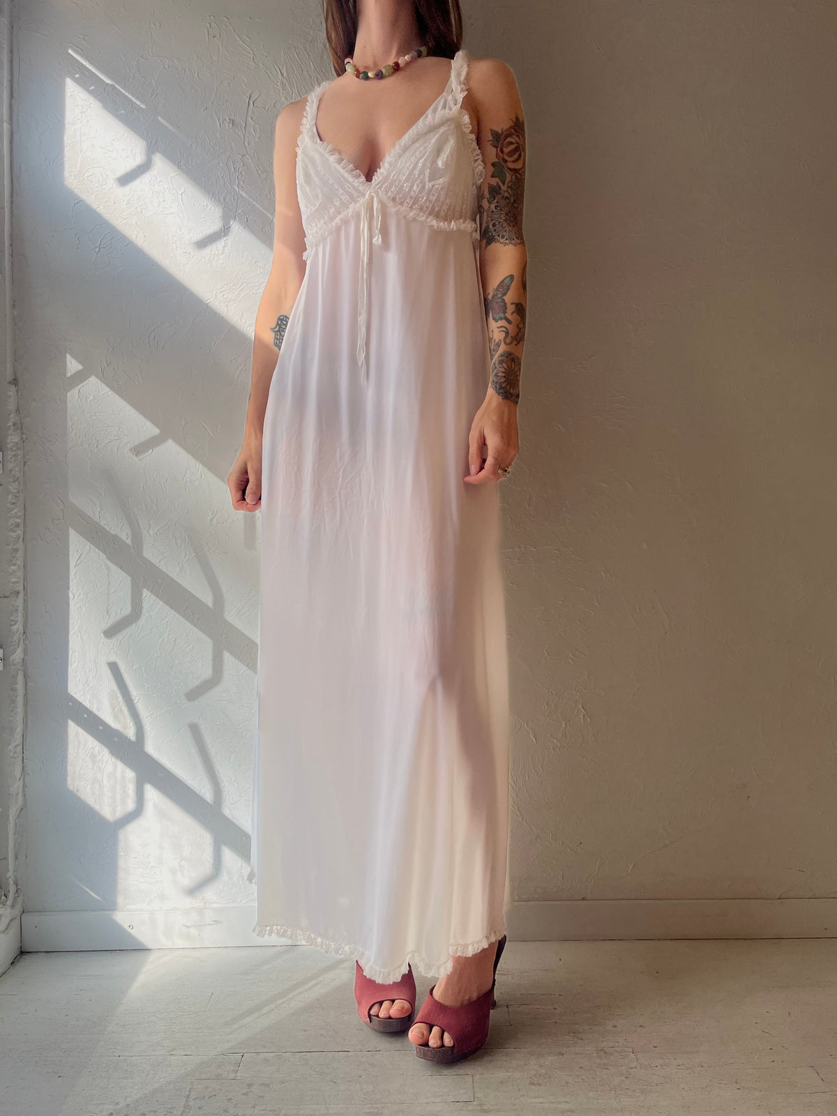 70s 'Glydons of Hollywood' White Lingerie Slip Dress / Medium