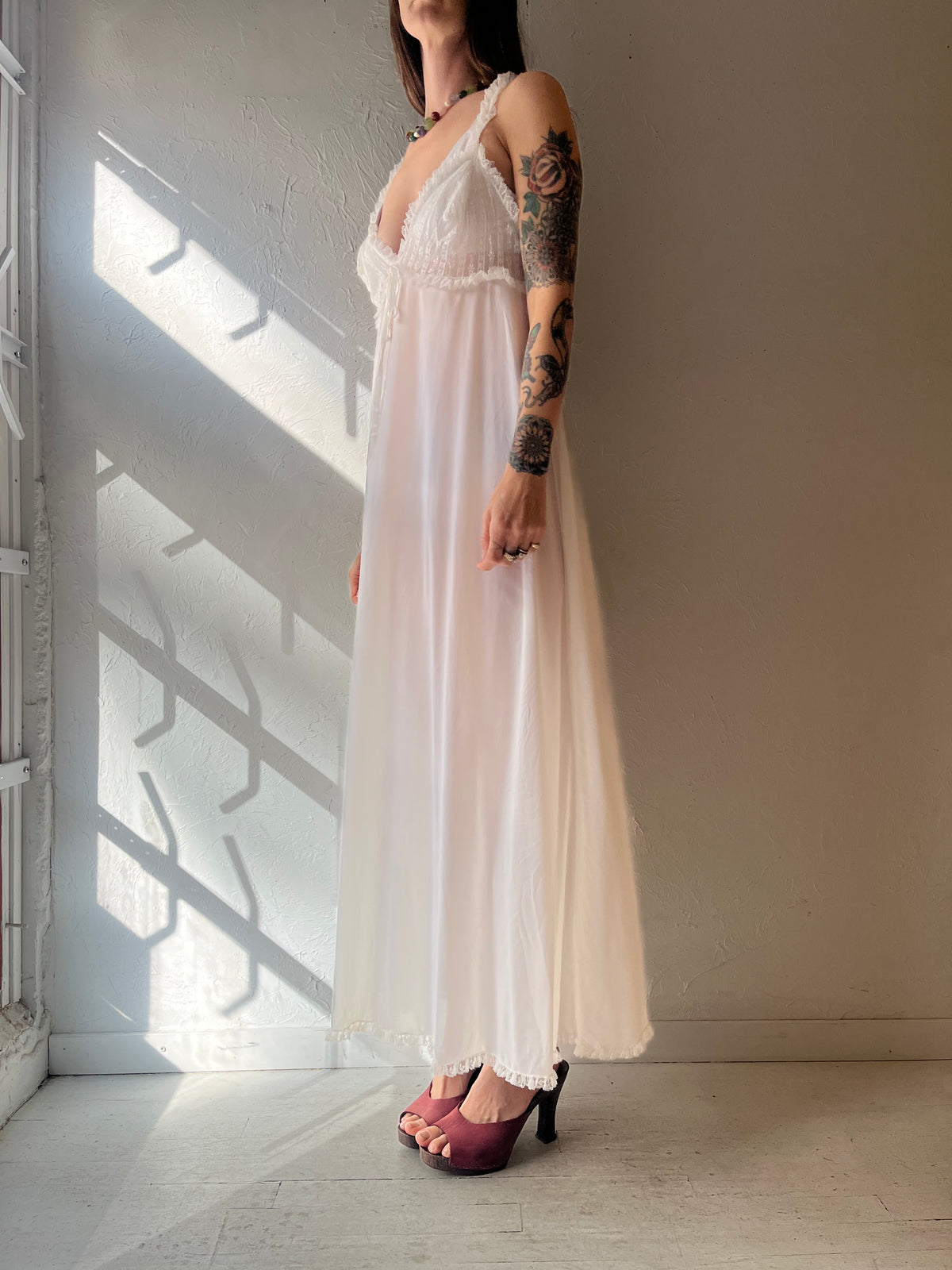70s 'Glydons of Hollywood' White Lingerie Slip Dress / Medium