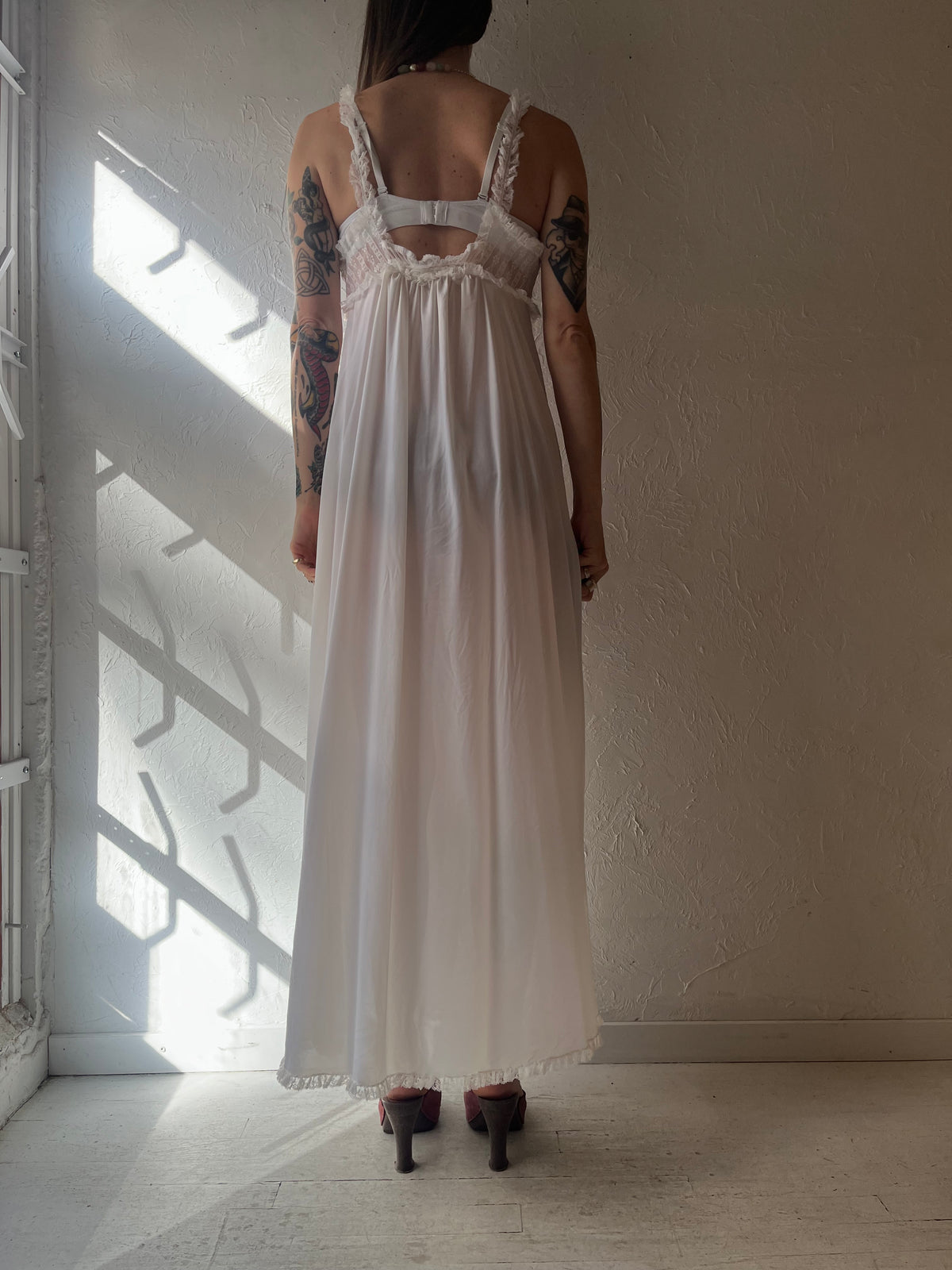 70s 'Glydons of Hollywood' White Lingerie Slip Dress / Medium