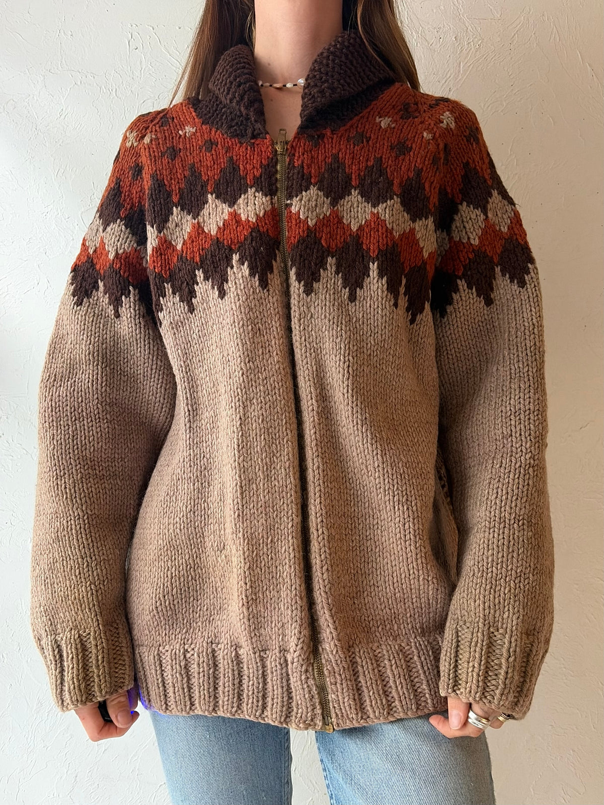 Vintage Hand Knit Thick Wool Winter Sweater / Medium