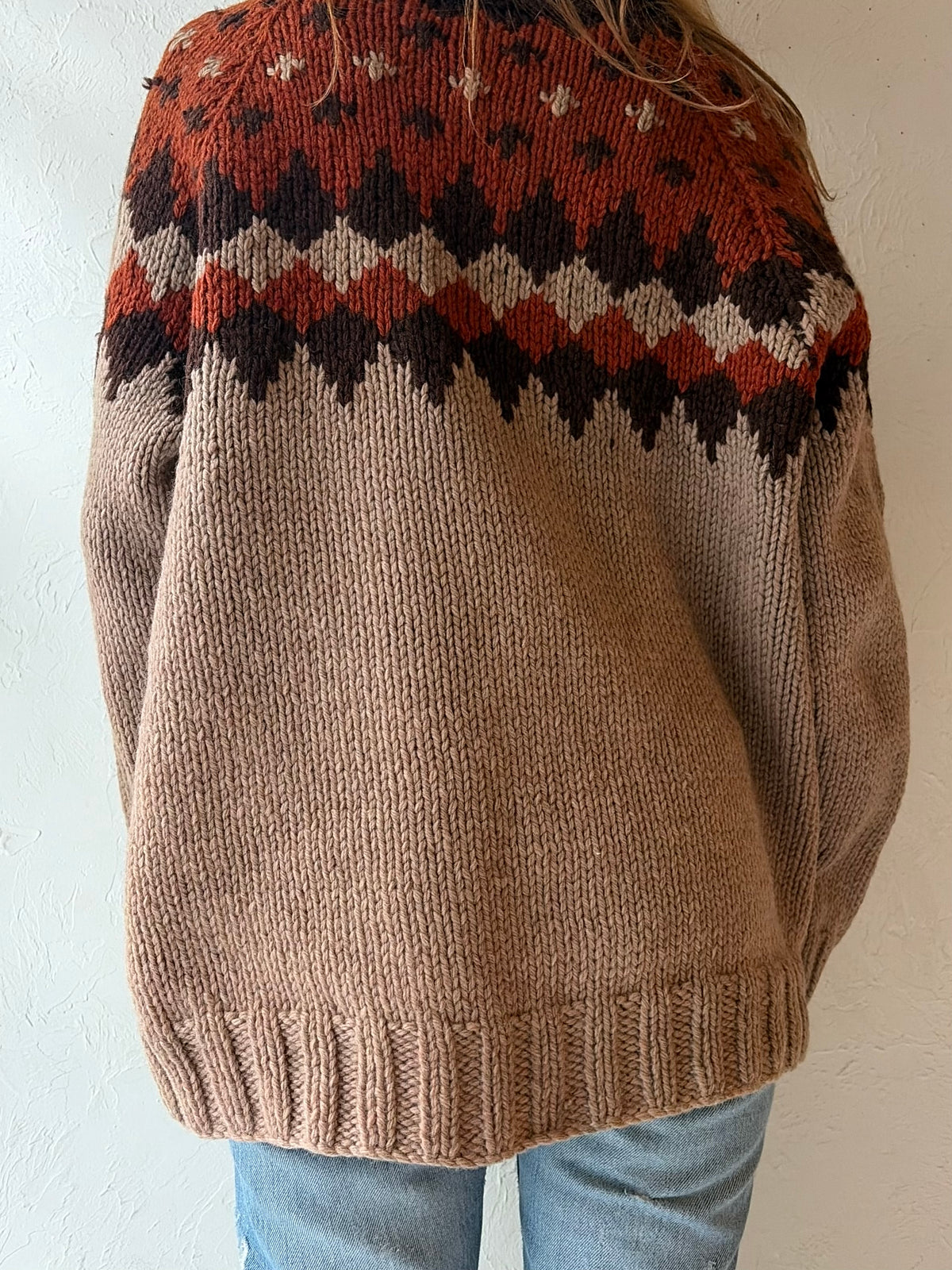 Vintage Hand Knit Thick Wool Winter Sweater / Medium