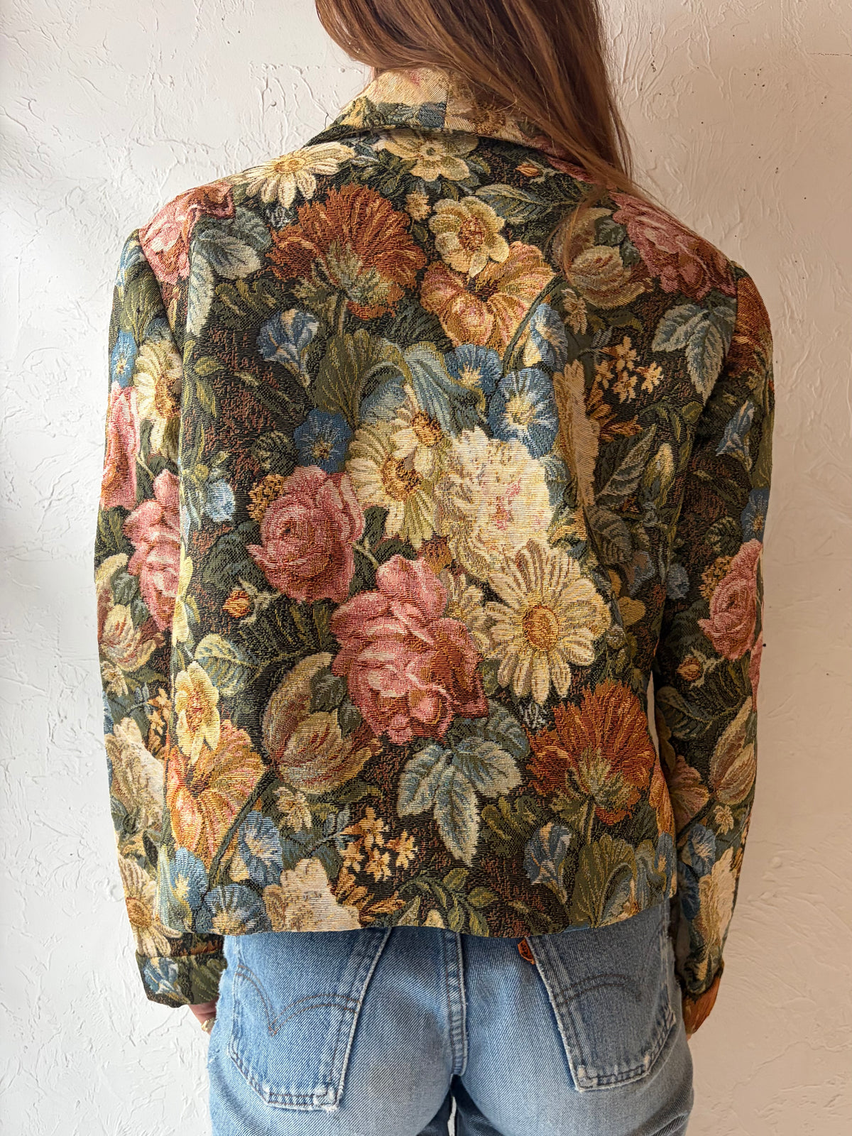 90s 'Nine to Nine' Floral Tapestry Retro Boho Statement Blazer Jacket / Small