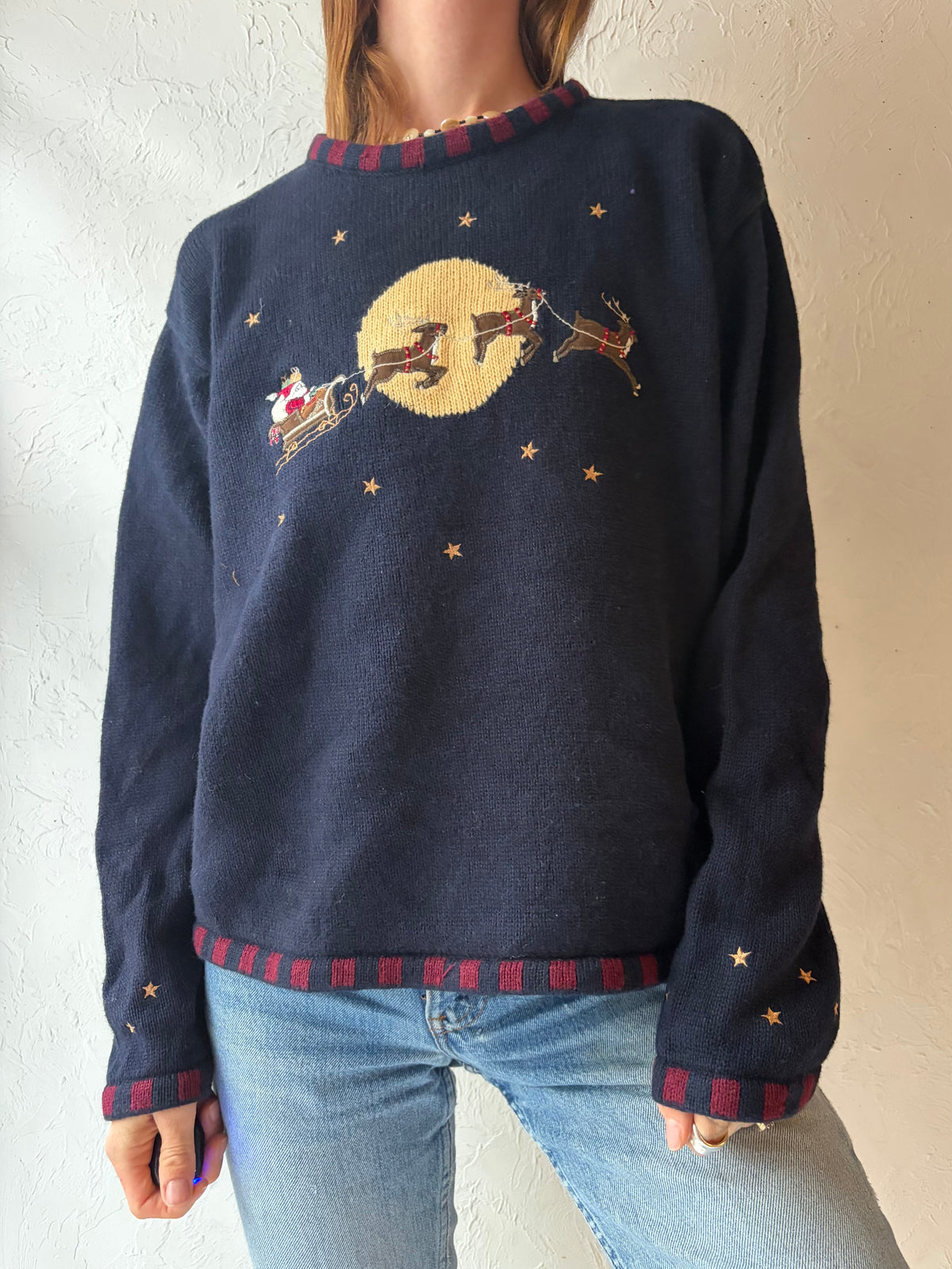 Y2K 'Christopher & Banks' Navy Holiday Festive Christmas Knit Sweater / Large
