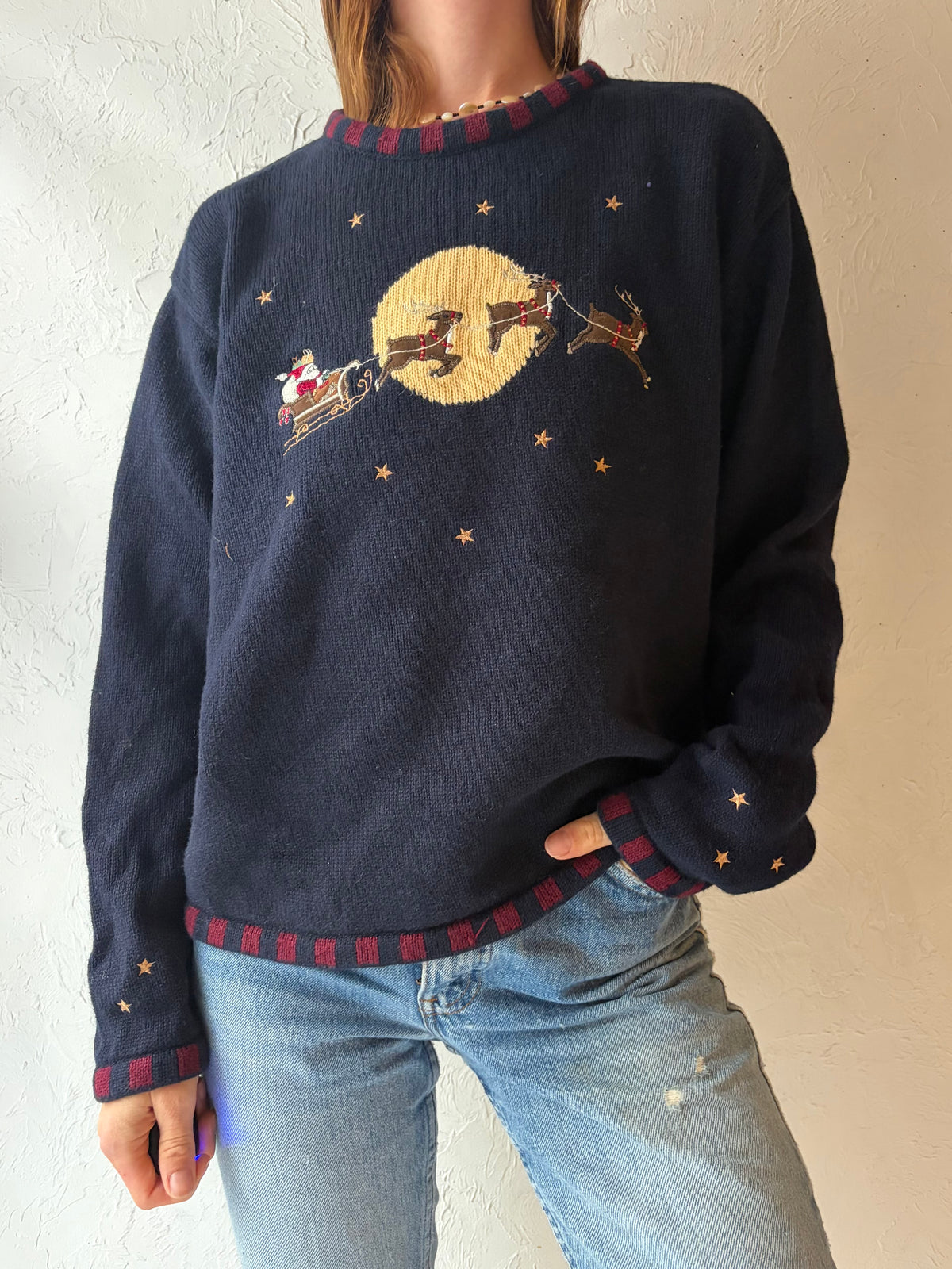 Y2K 'Christopher & Banks' Navy Holiday Festive Christmas Knit Sweater / Large