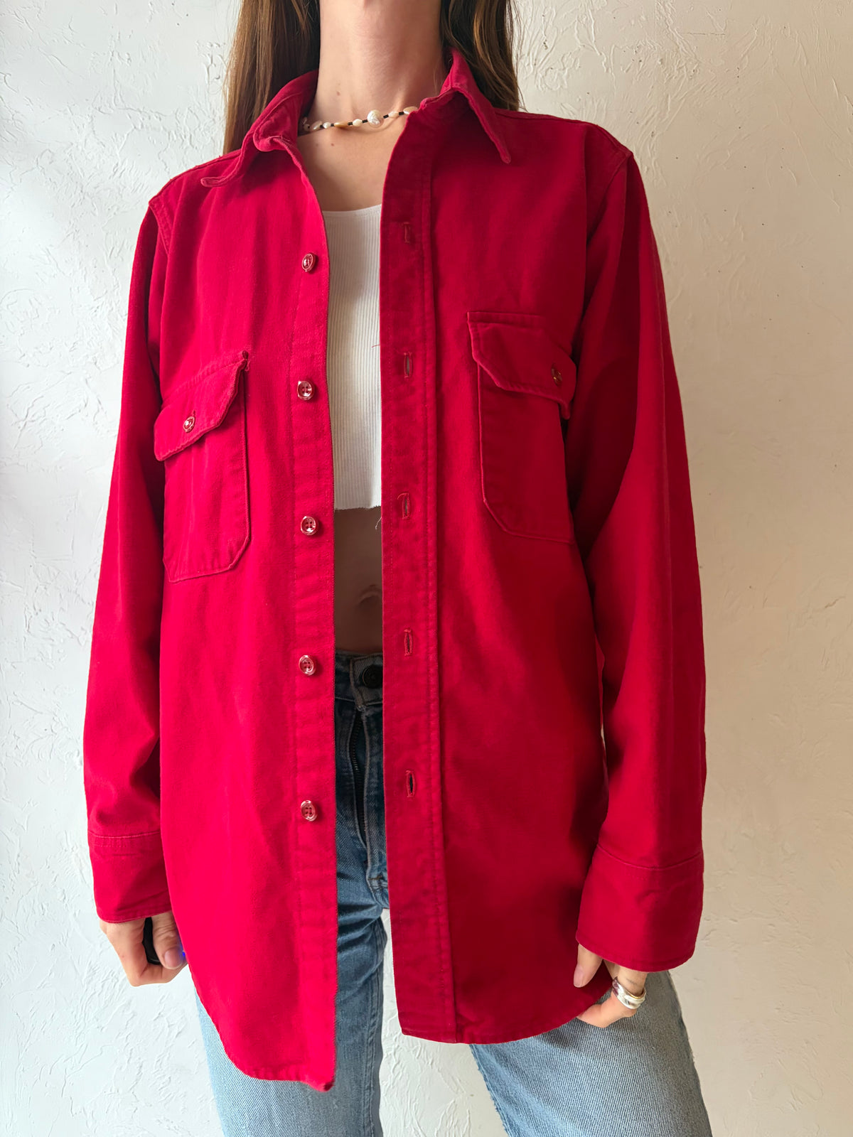 90s 'Woolrich' Red Thick Cotton Shirt / Medium