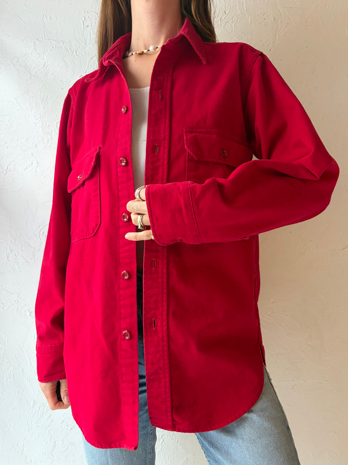 90s 'Woolrich' Red Thick Cotton Shirt / Medium