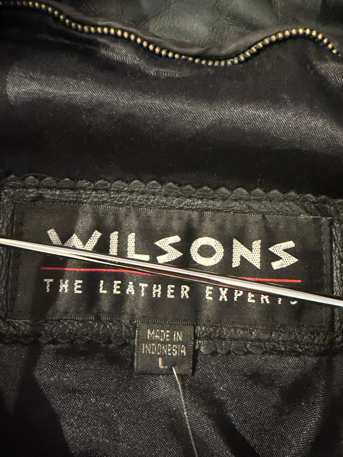 90s 'Wilsons' Black Leather Bomber Jacket / Large